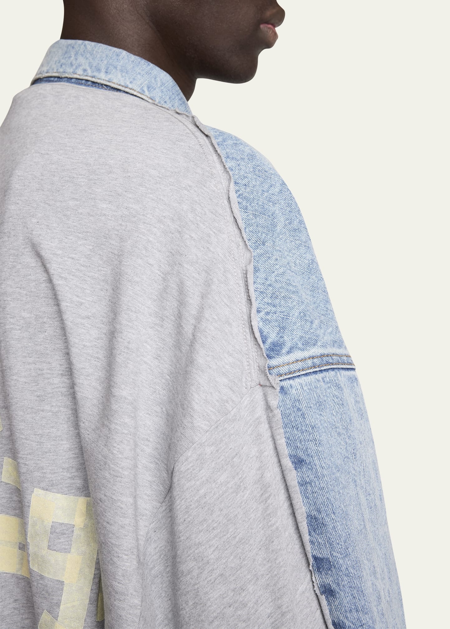 Men's Pieced Denim and Terry Trucker Jacket - 5