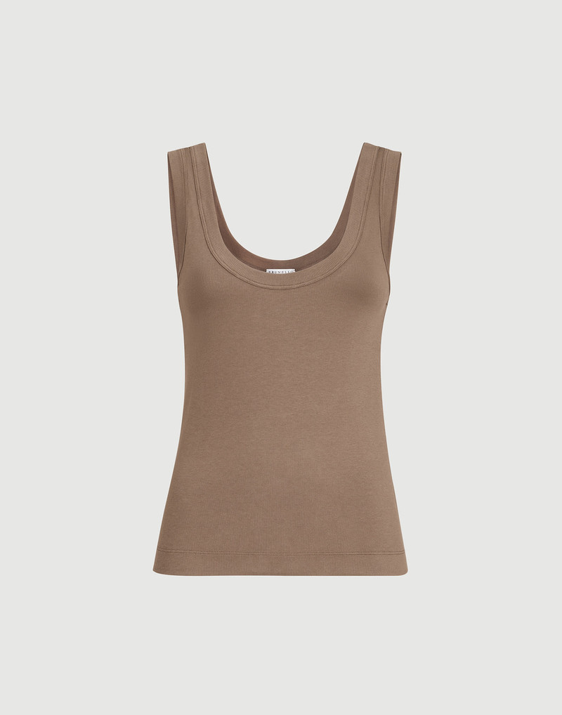 Stretch cotton ribbed jersey top with monili 1