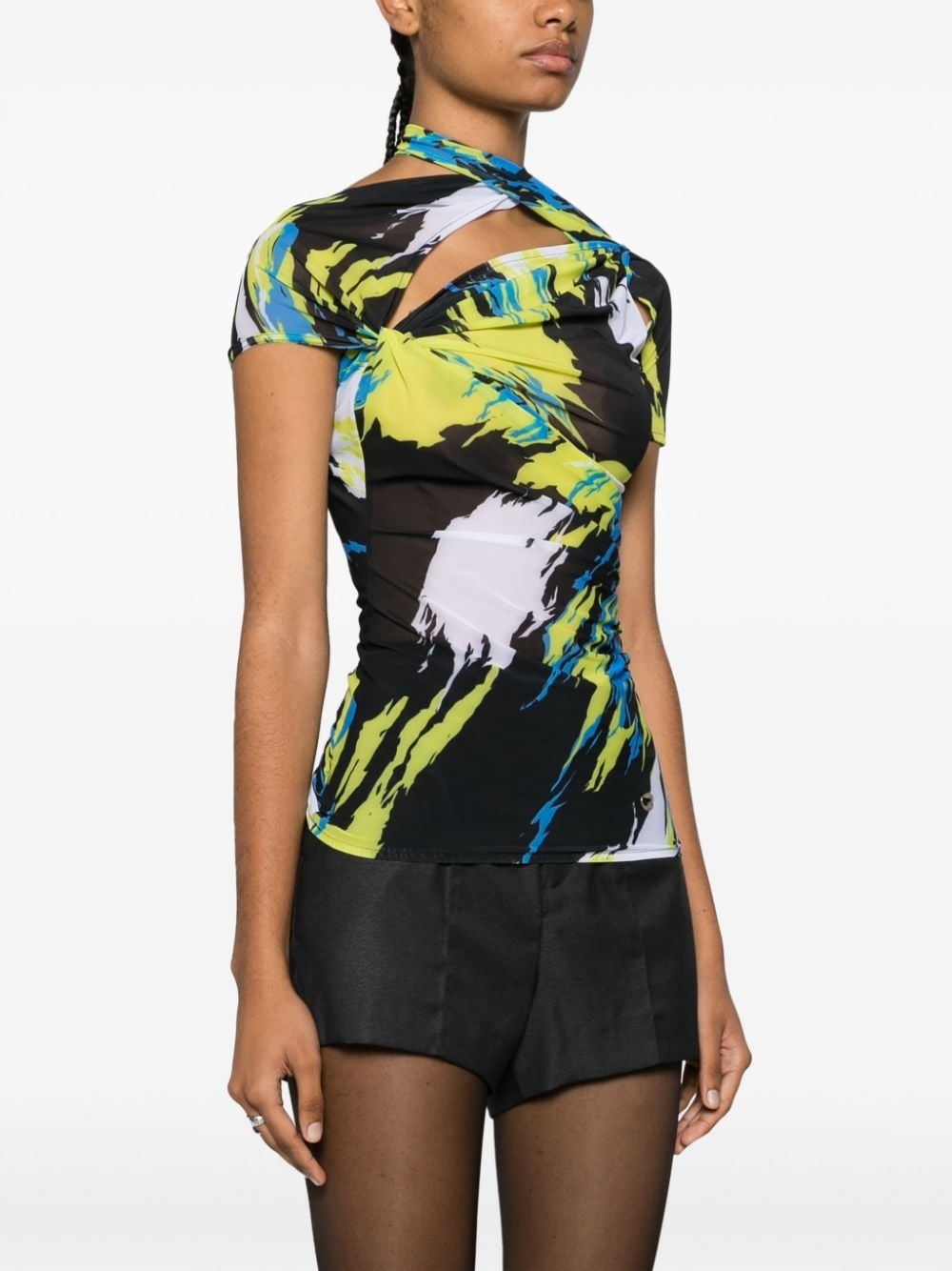 semi-sheer graphic-print dress - 3