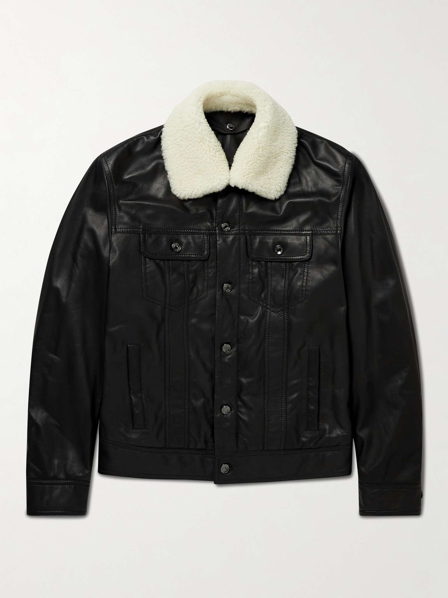 Shearling-Trimmed Padded Leather Jacket - 1