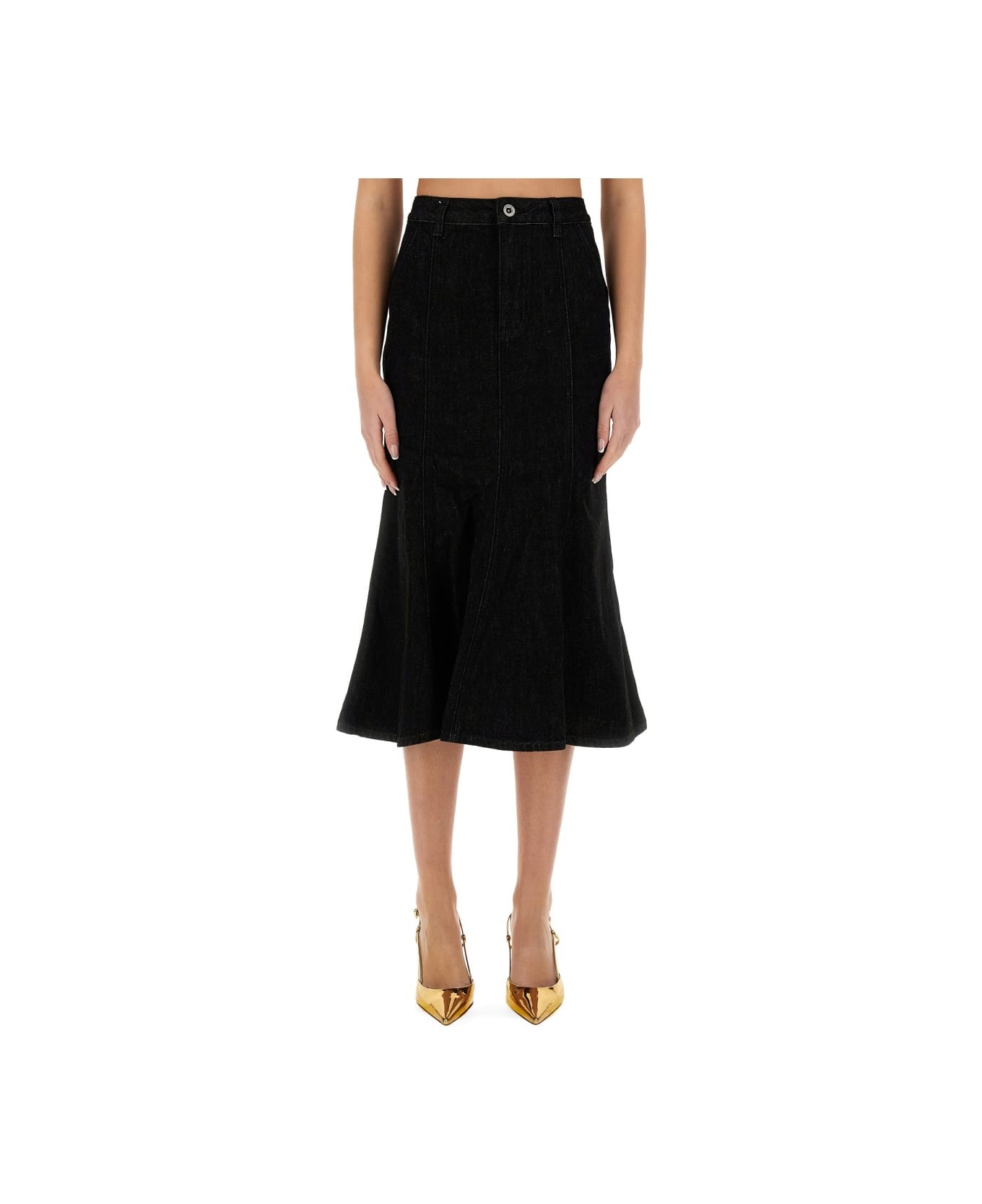 Denim Flared Midi Skirt - 1