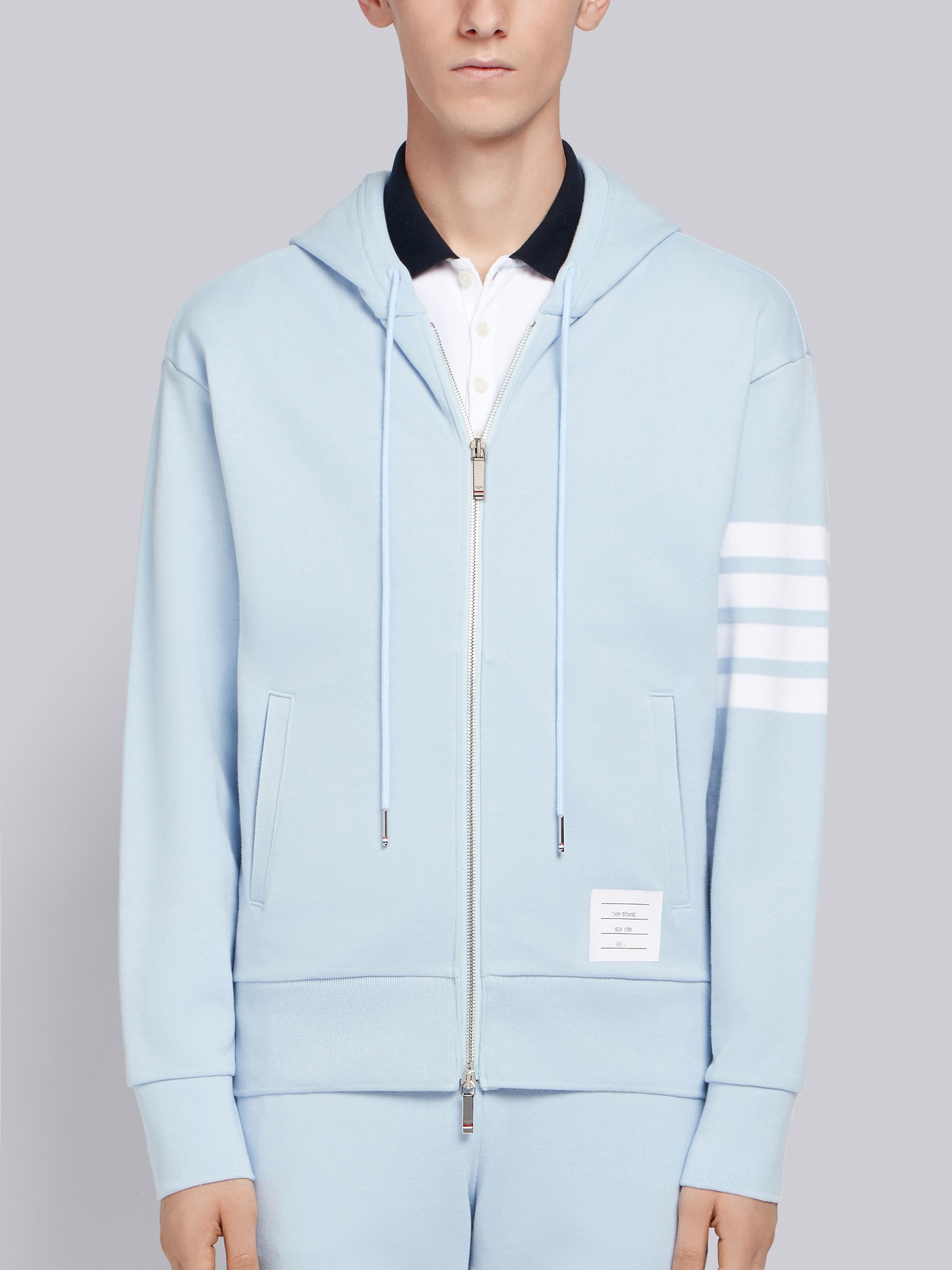 Light Blue Classic Loopback Jersey 4-Bar Zip-up Hoodie - 1