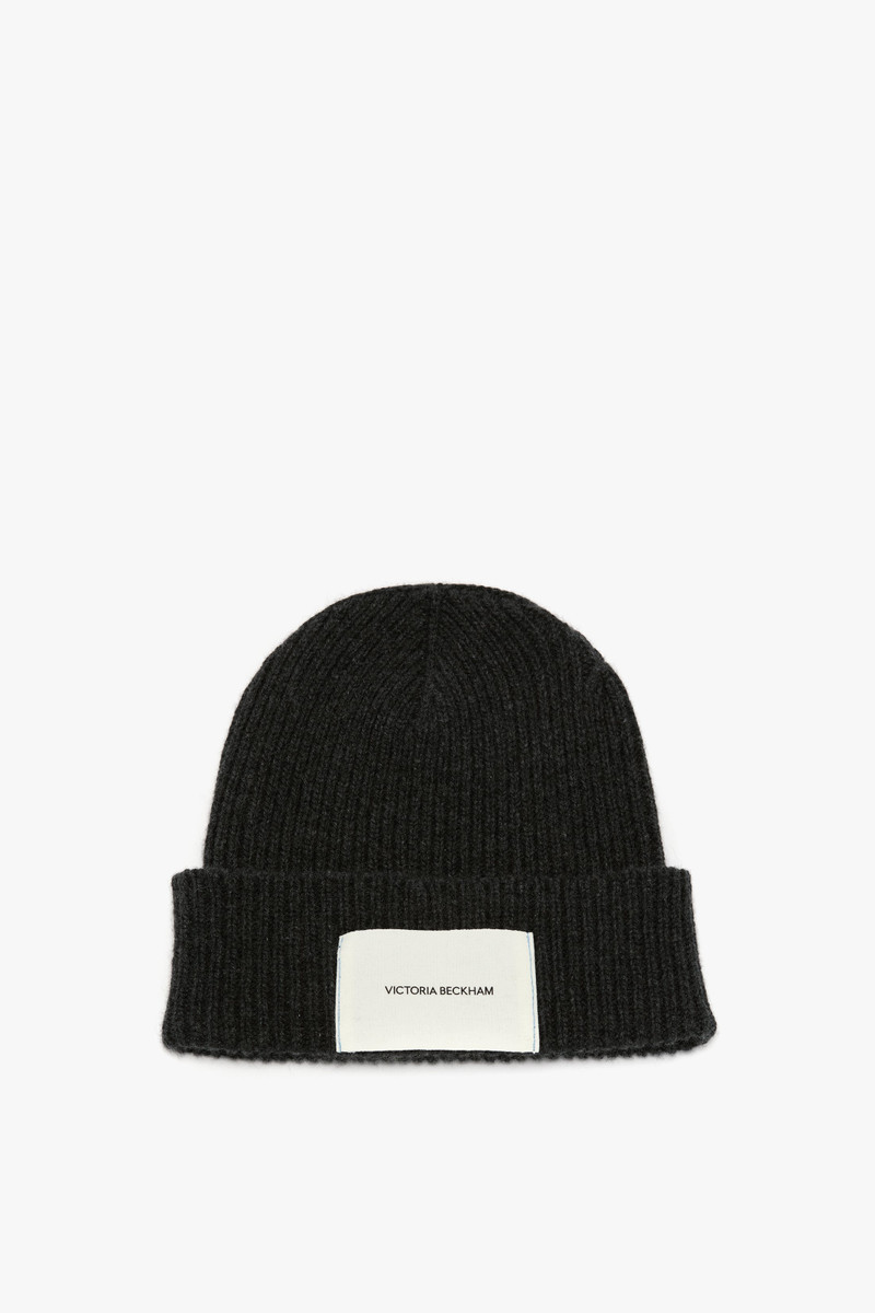 Logo Patch Beanie In Charcoal-Light Blue 1
