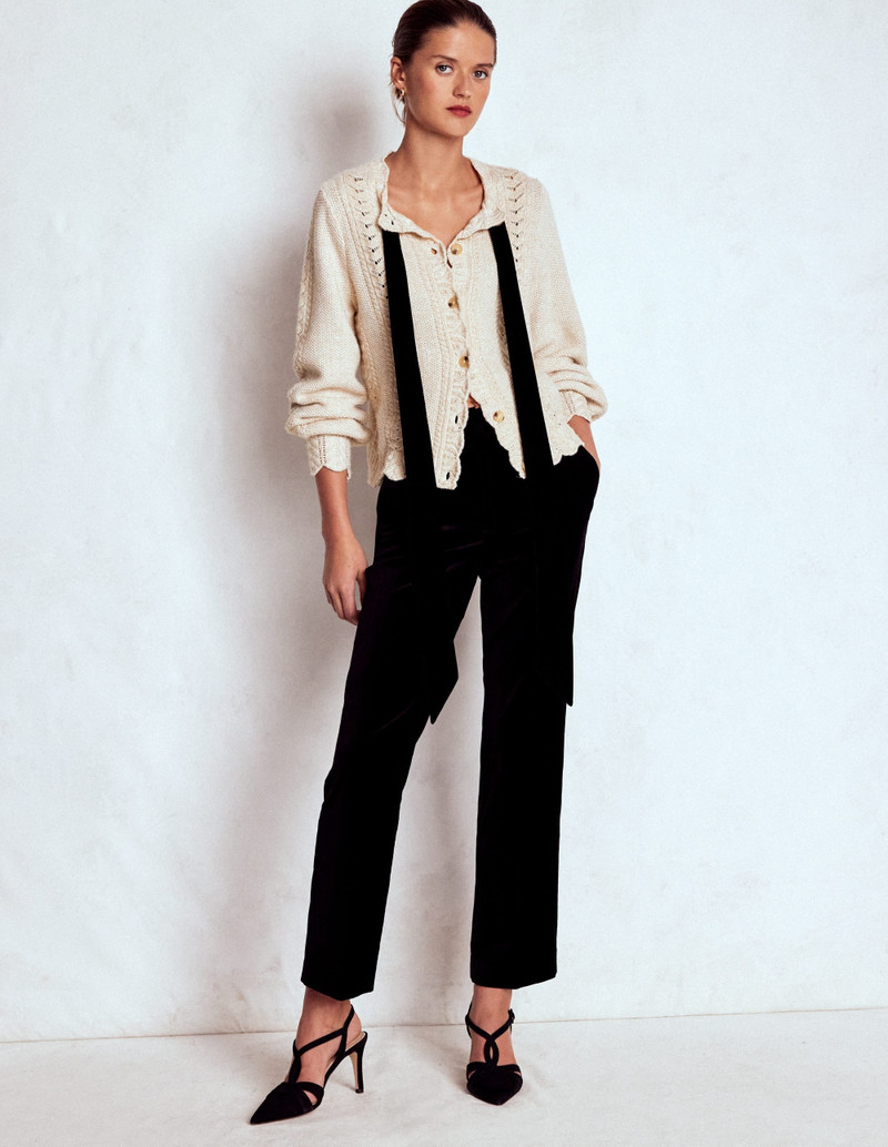 Velvet Bow Cable Cardigan-Gold Sparkle 5