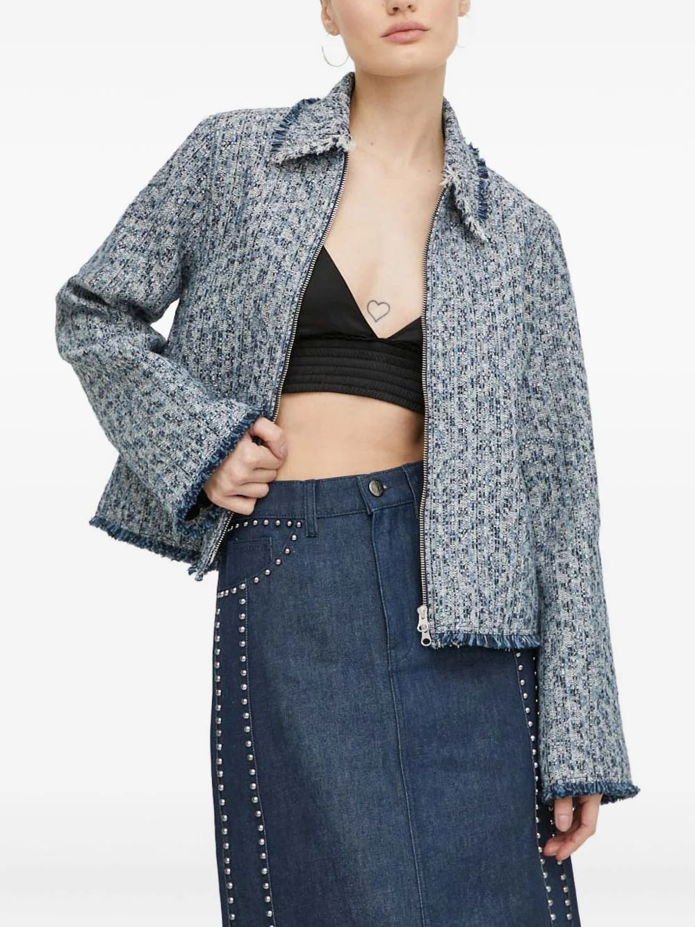 tweed-effect zip-up jacket - 1