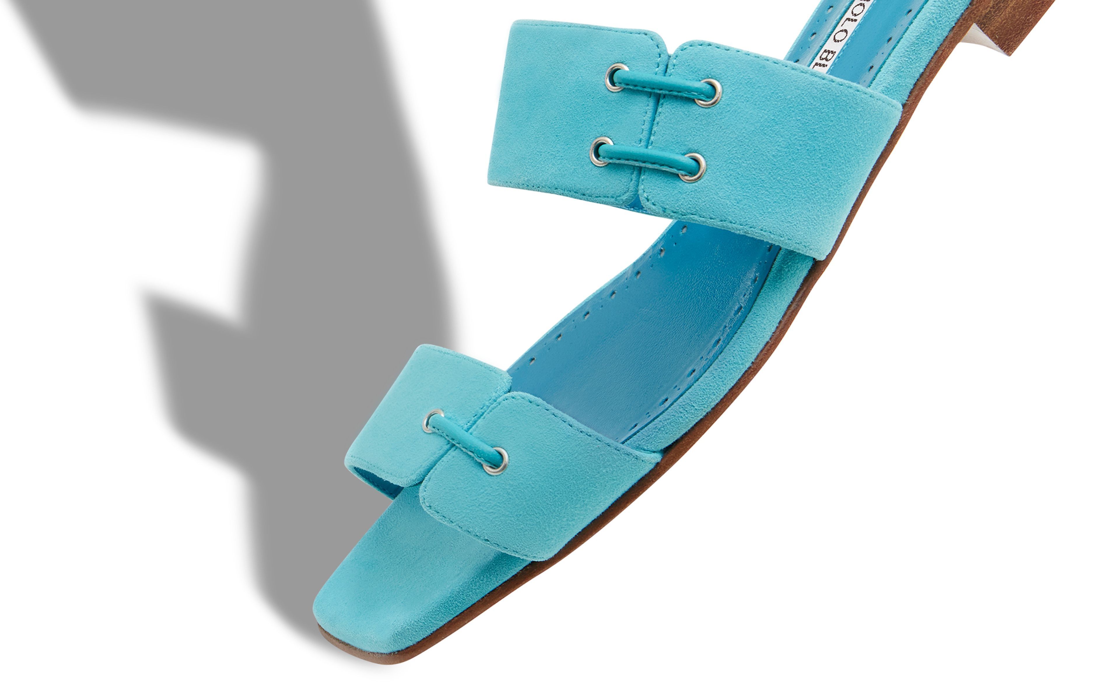 Turquoise Suede Lace Detail Flat Sandals - 4