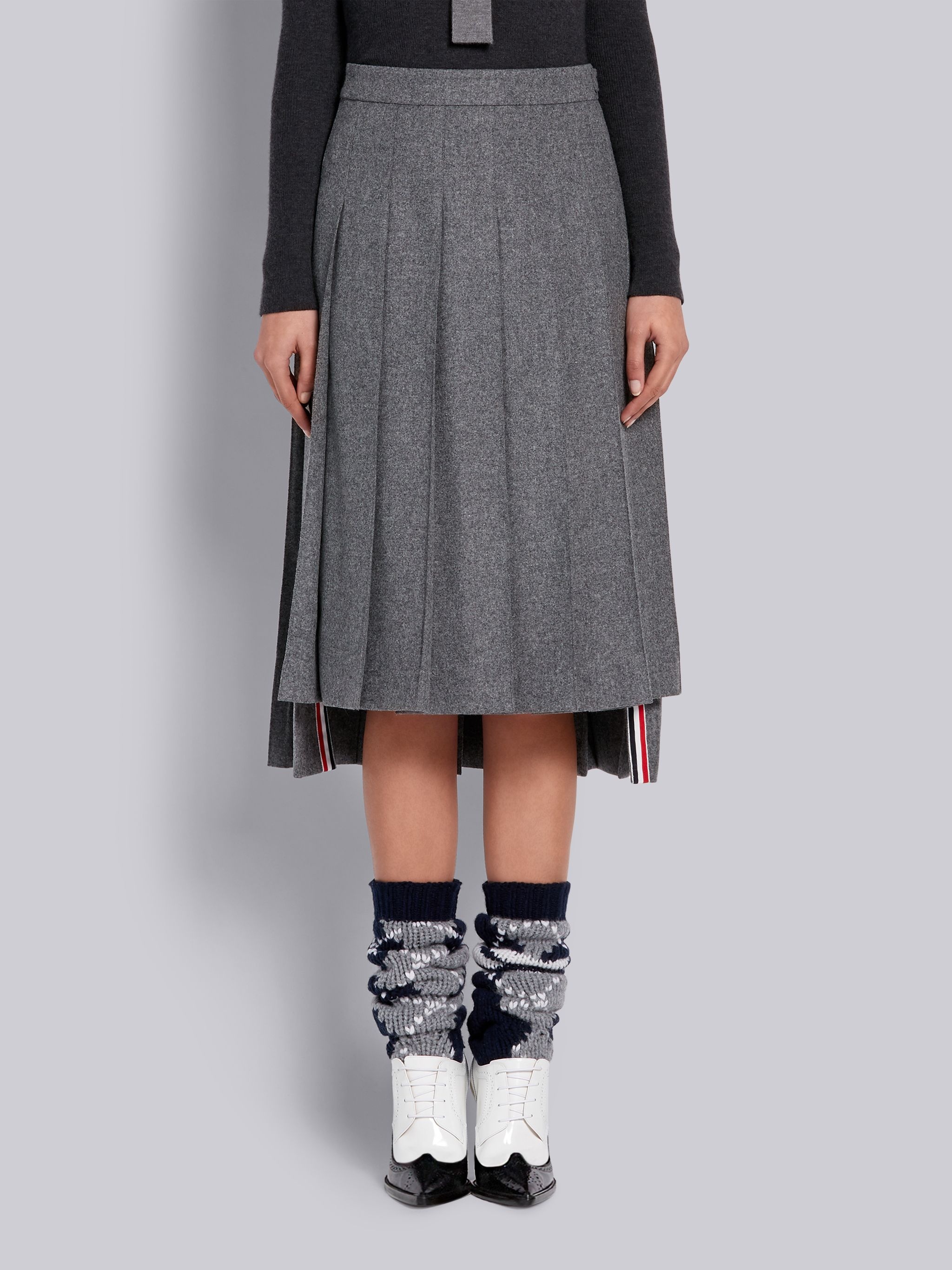 Medium Grey Wool Flannel Classic Pleated Skirt - 1