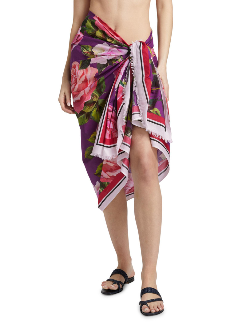 Women's Floral Cotton Sarong - Rose Rosa Bordo Ross 3