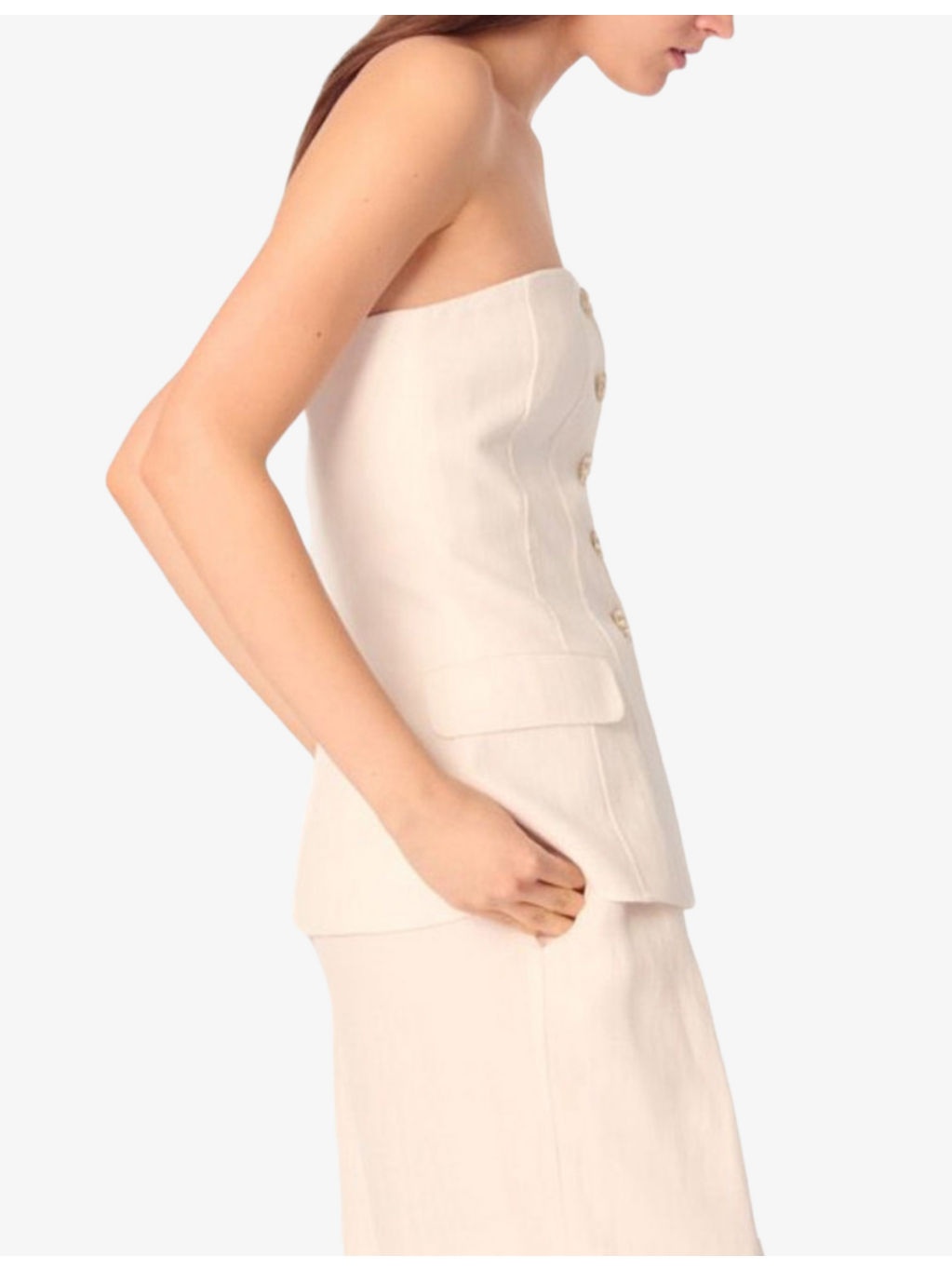 Button-Front Strapless Woven Top - 3