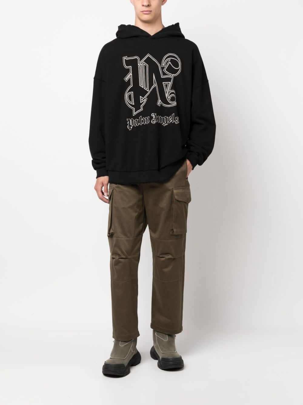 logo-embroidered cotton hoodie - 2