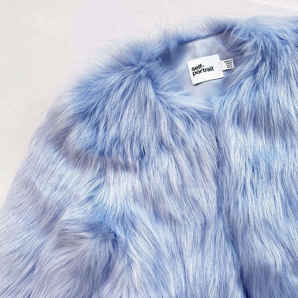 Pale Blue Faux Fur Coat - 4