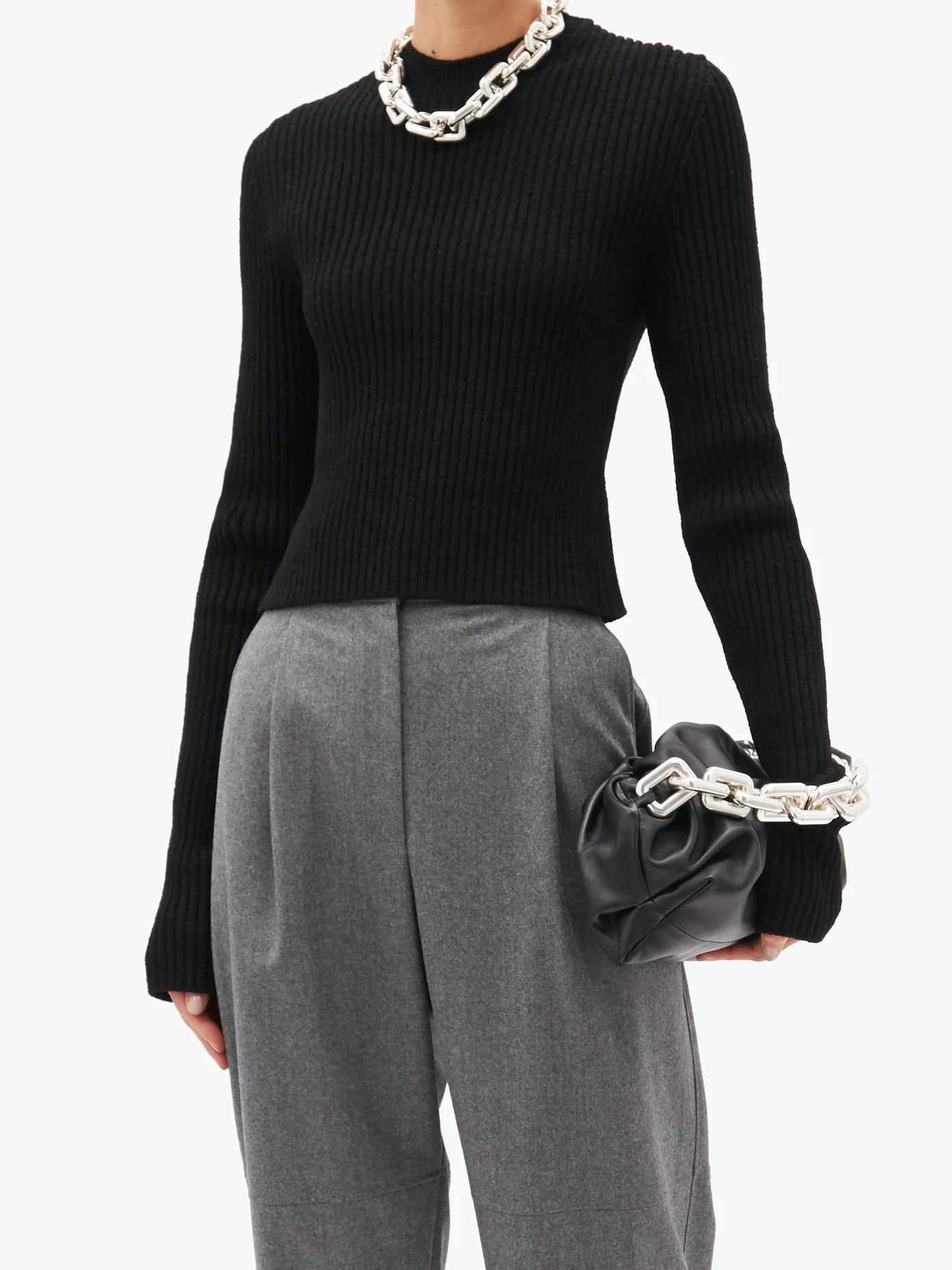 Cropped ribbed-knit sweater - 2