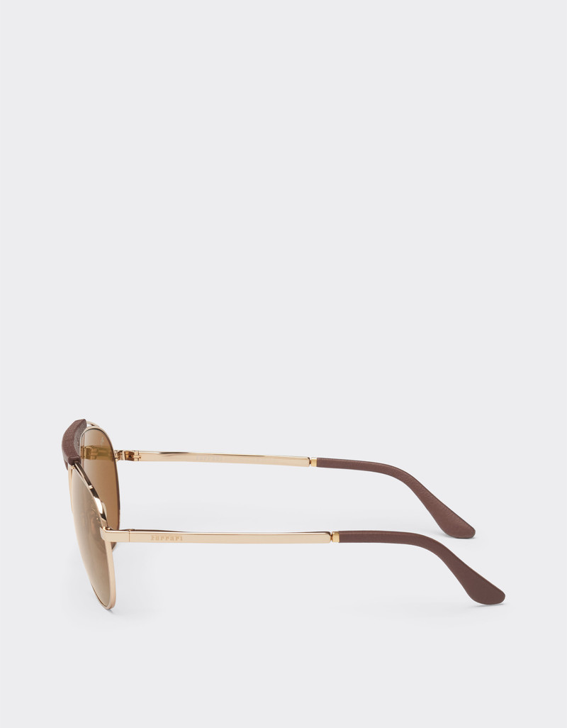 Ferrari sunglasses in gold-tone metal and leather with polarised brown lenses 4