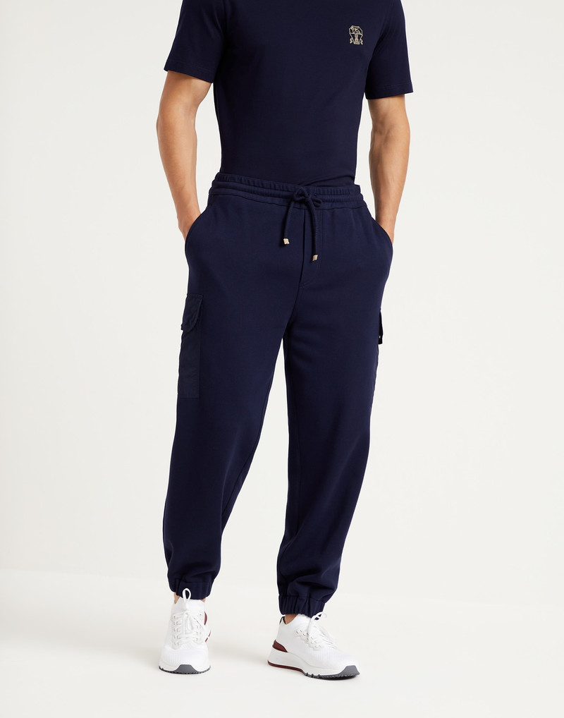 Techno cotton French terry trousers with nylon cargo pockets and elasticated cuffs - 1