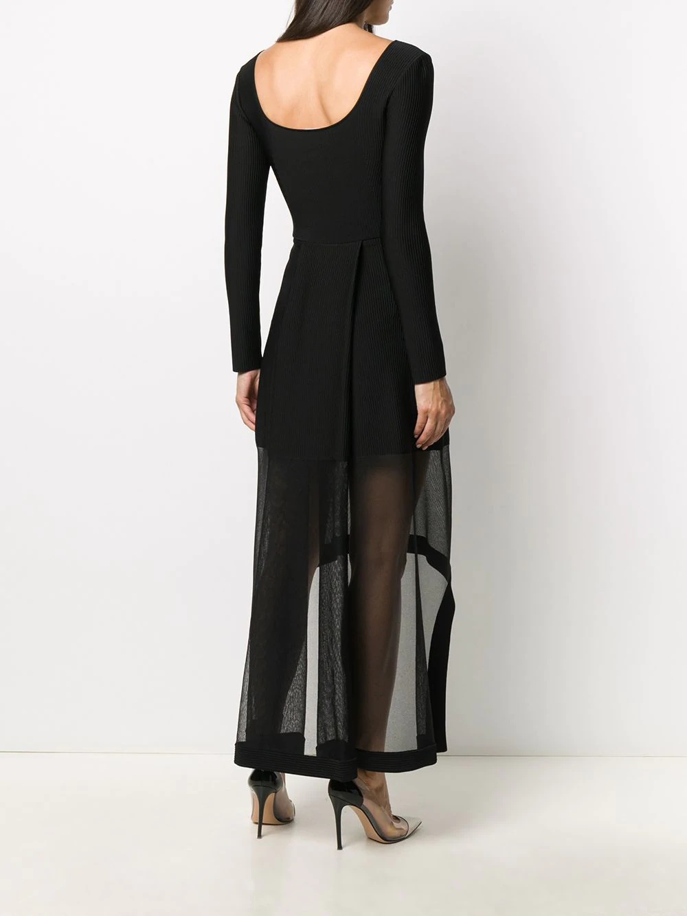 sheer panel long-sleeve dress - 4