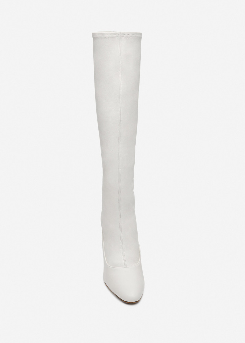 Thick heel leather boots in cream 3