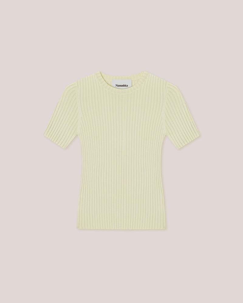 MERA - Shiny viscose-rib T-shirt - Wax 1