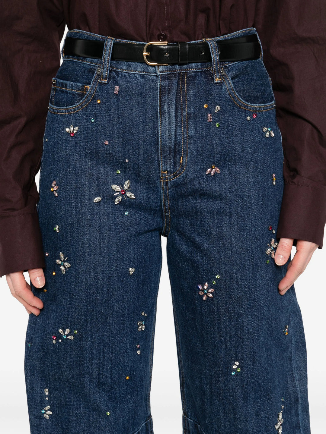 Blue Embellished Barrel Leg Jeans - 5