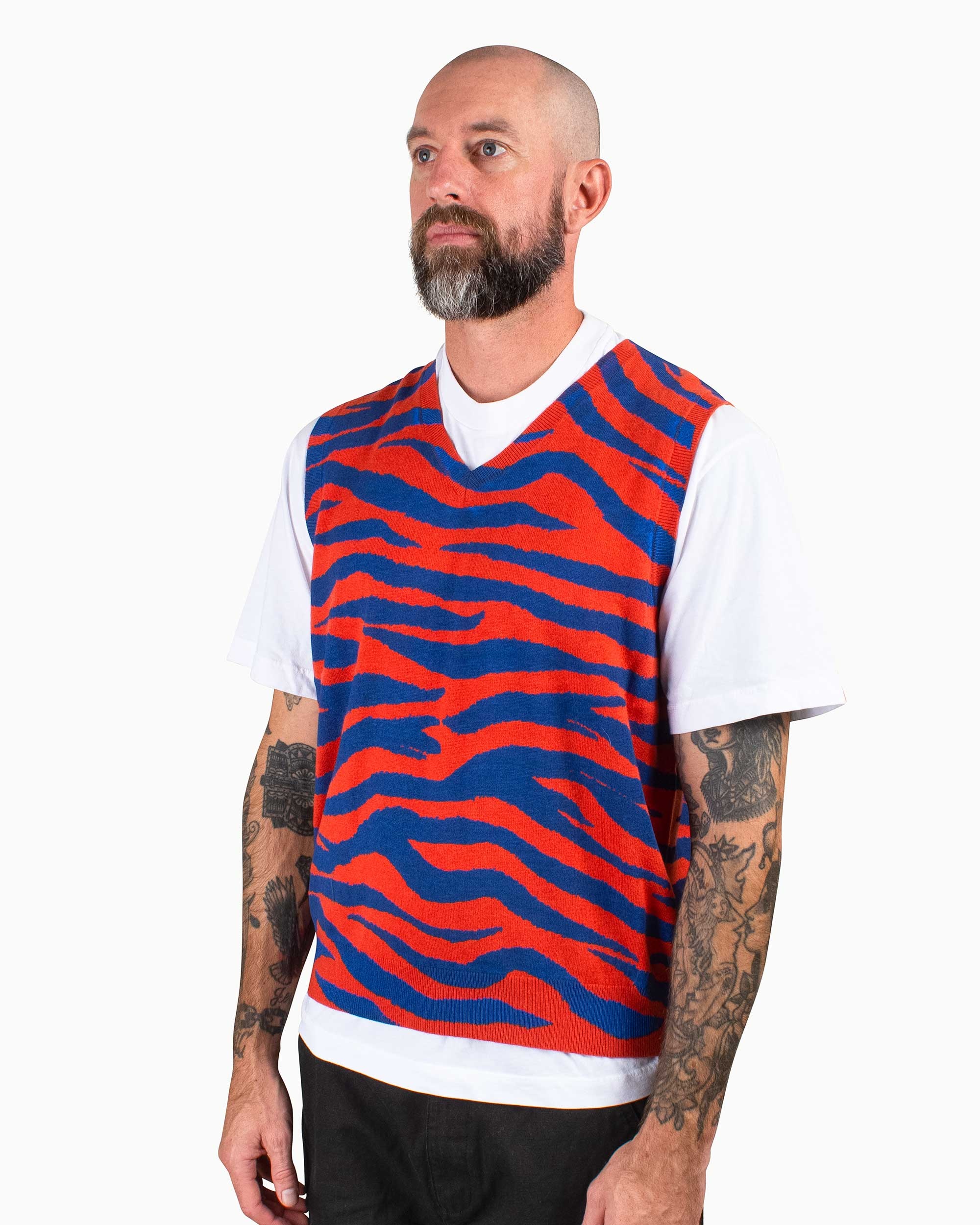 Stüssy Tiger Printed Sweater Vest Red - 4