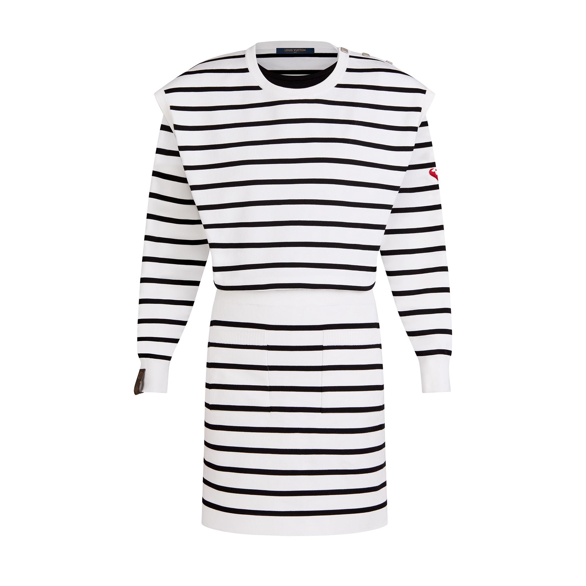 Sailor Stripe Silk-Blend Knit Dress with Embroidered Heart  - 1