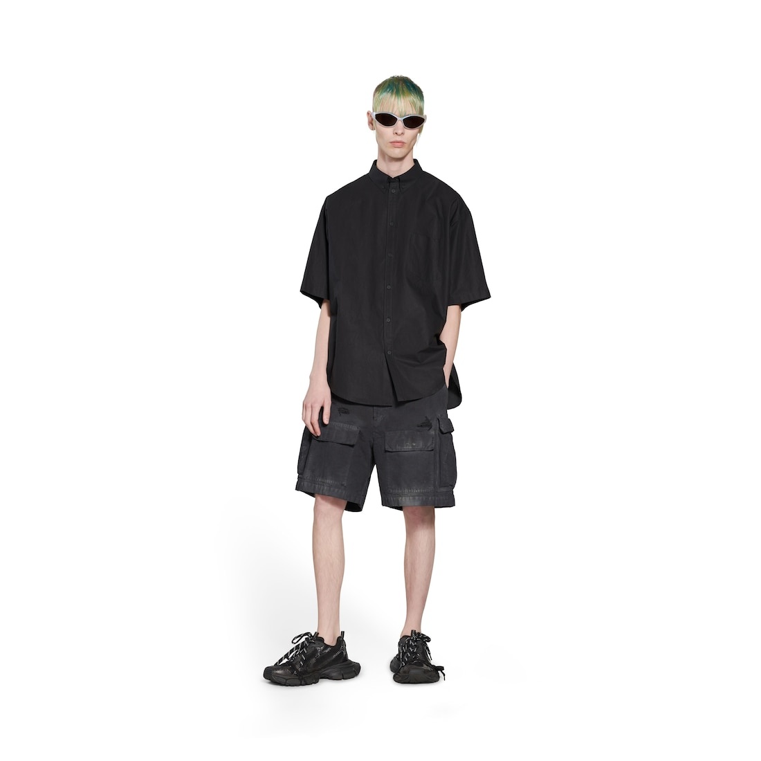 Men's Tape Type Short Sleeve Shirt Large Fit in Black - 2