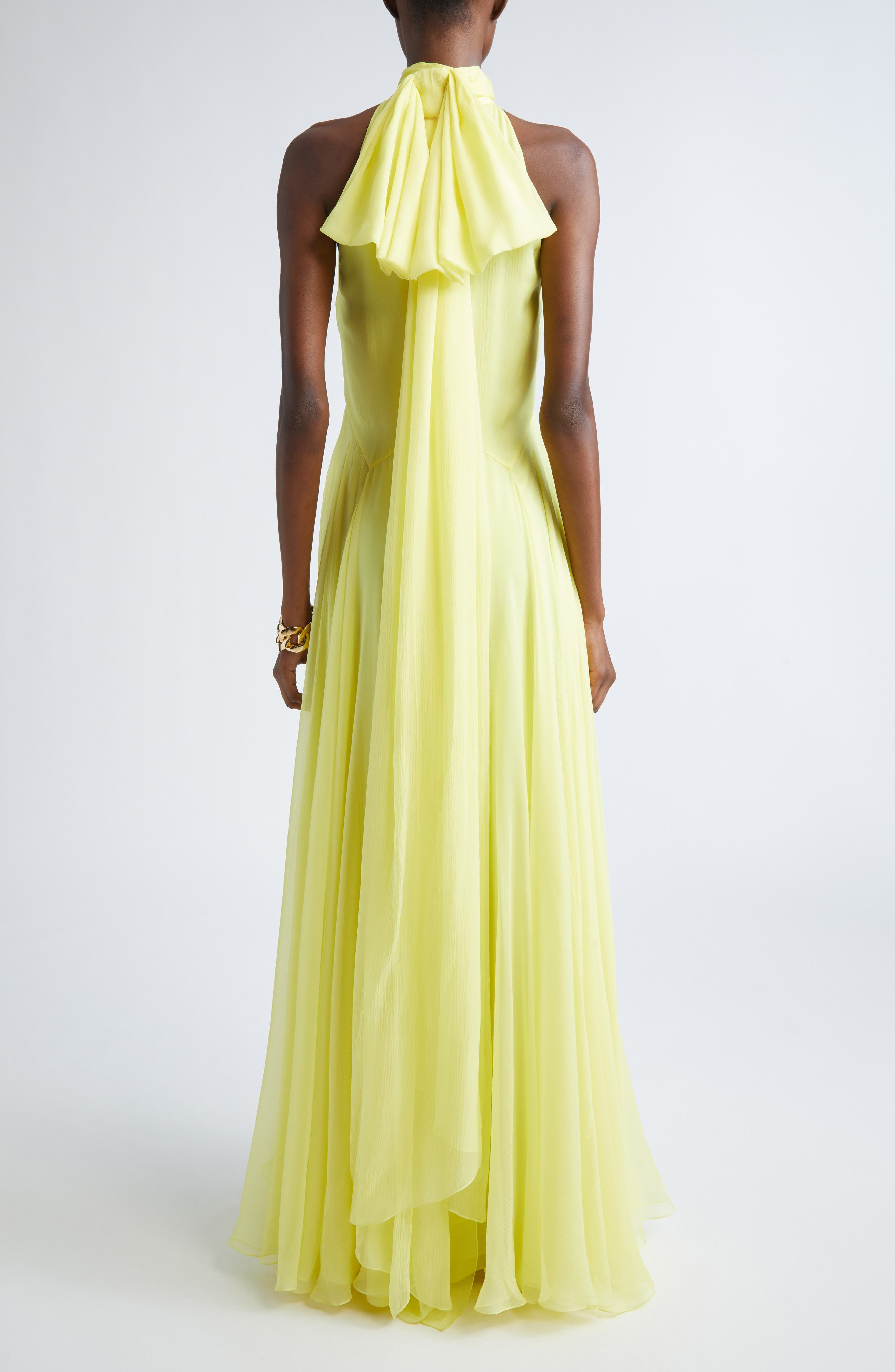 Givenchy Bow Back Pleated Silk Chiffon Gown in Acid Yellow at Nordstrom - 2