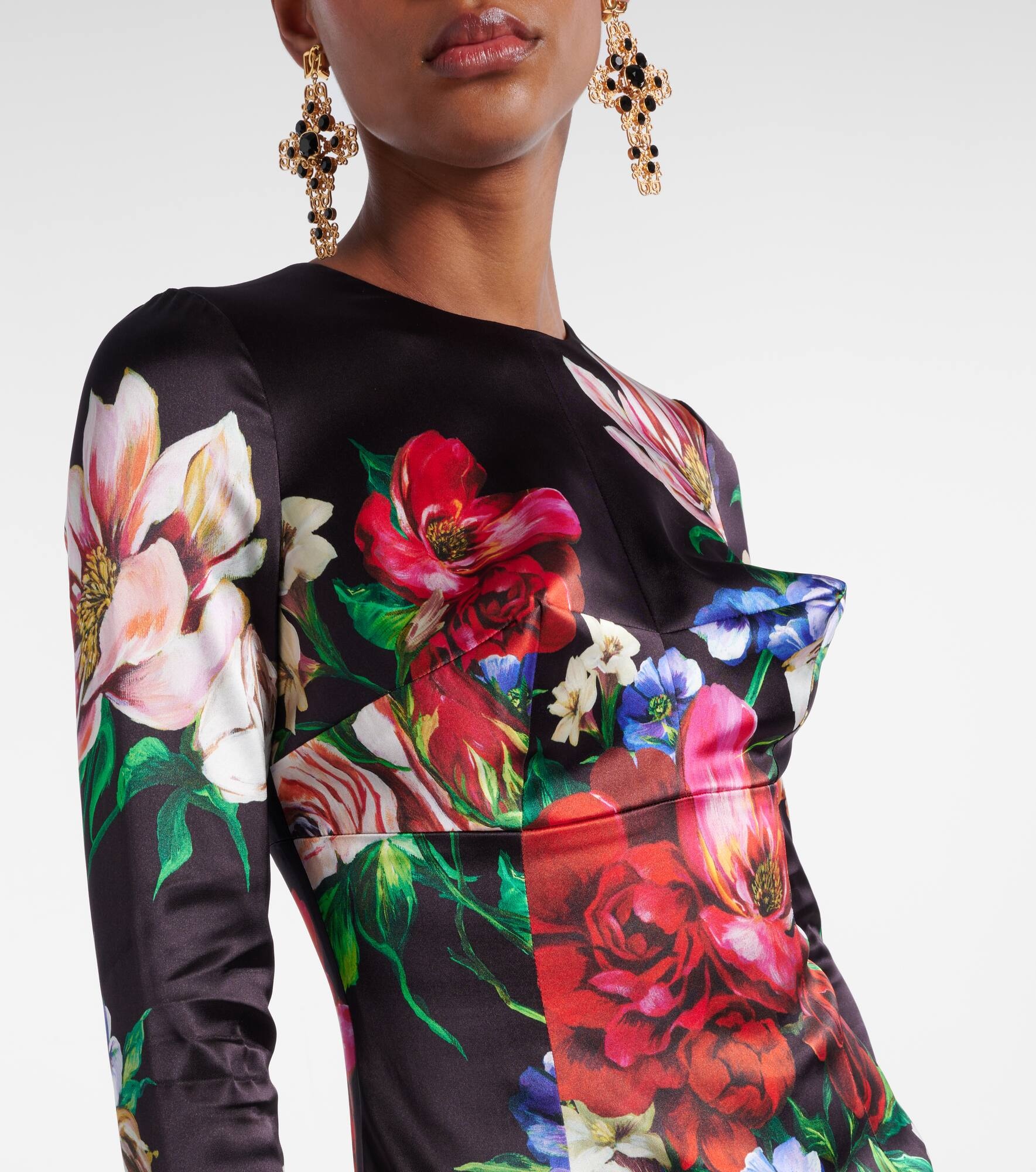 Floral satin midi dress - 4
