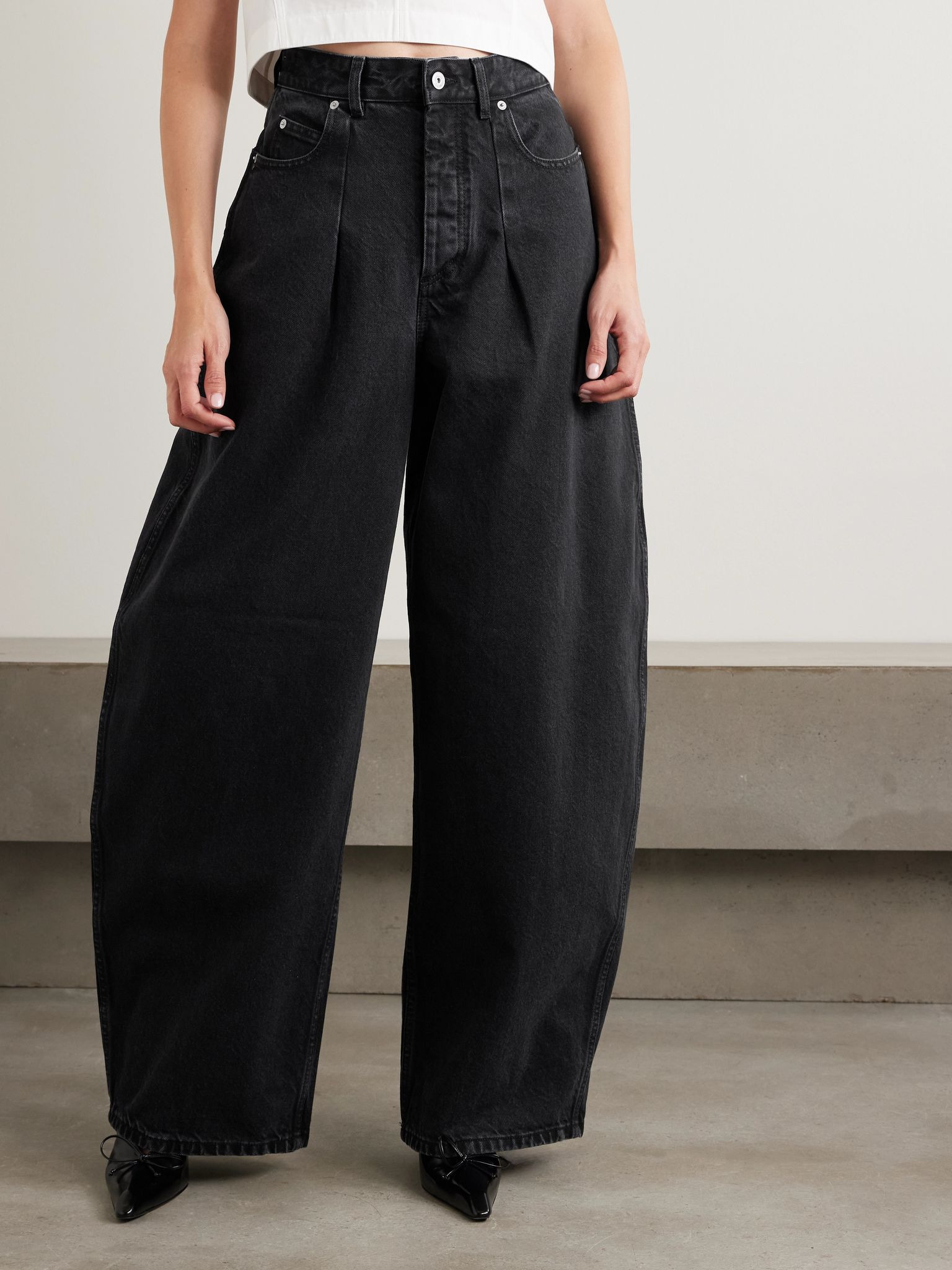 The Ovalo de-Nîmes pleated high-rise barrel-leg jeans Black - 3
