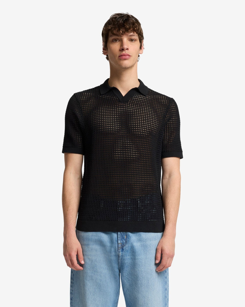 7 For All Mankind Short Sleeve Crochet Polo in Black outlook