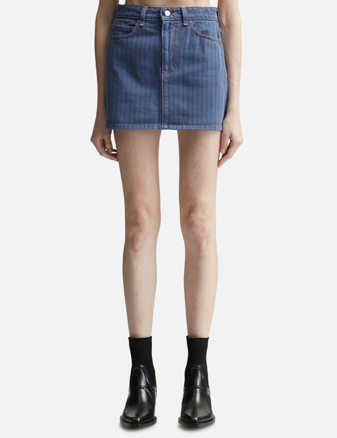 STRIPE OVERDYED DENIM MINI SKIRT - 1