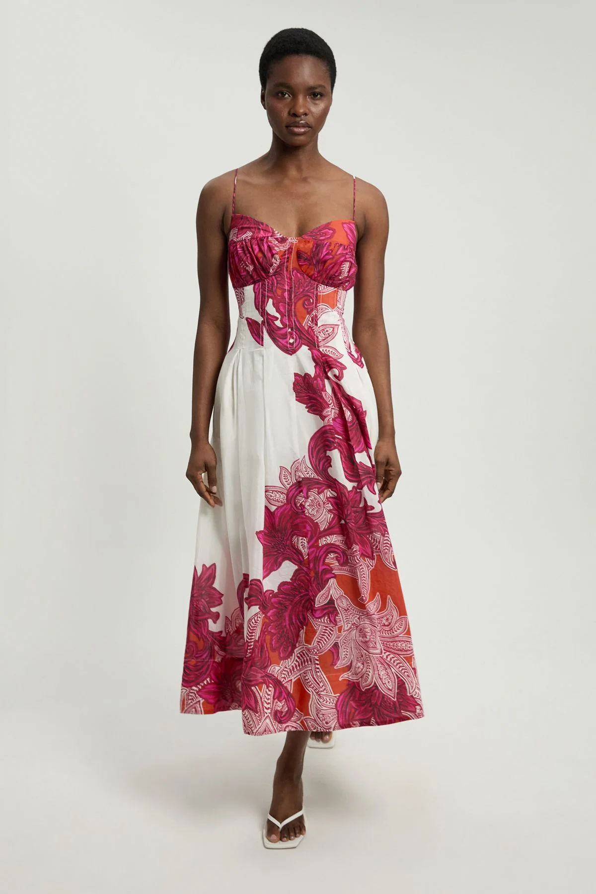 Baroque Silk Cotton Strappy Midi Dress - 1