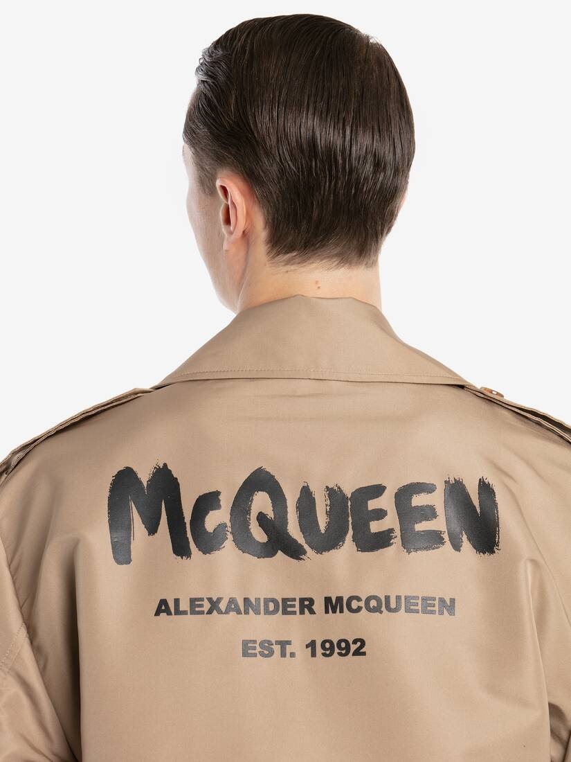 Mcqueen Graffiti Trench Coat in Black/beige - 5