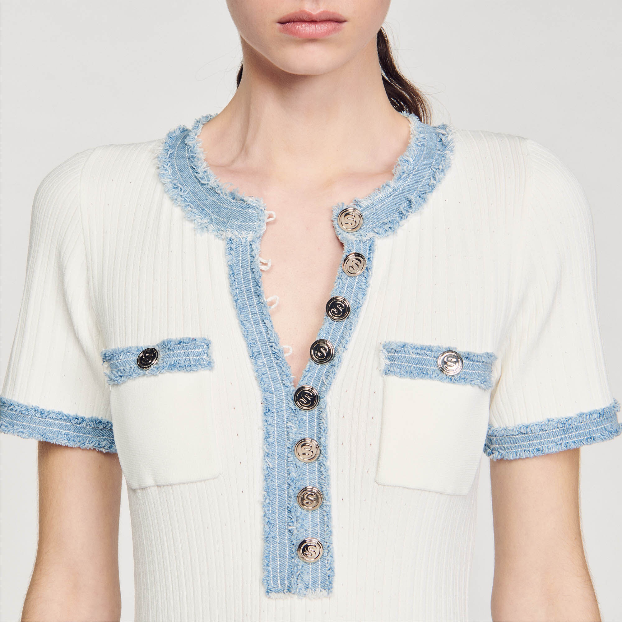 KNIT AND DENIM MIDI DRESS - 4