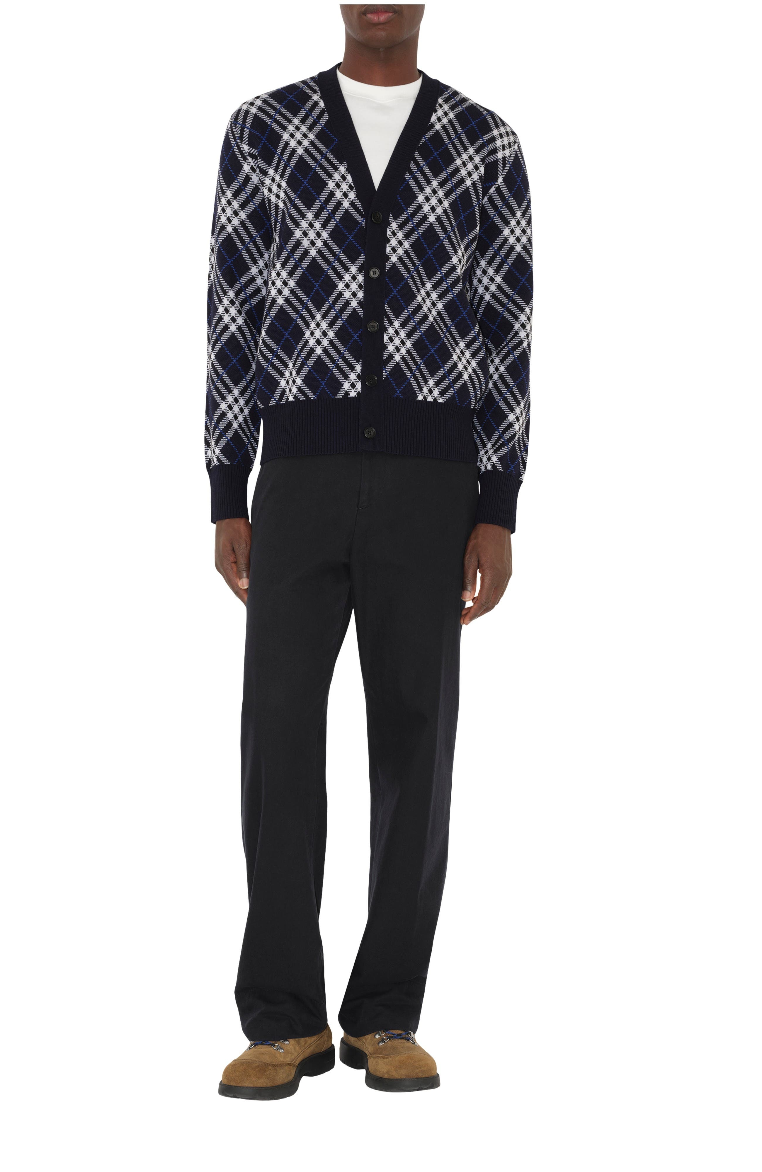 burberry Check Wool Blend Cardigan in Ink Blue at Nordstrom - 1