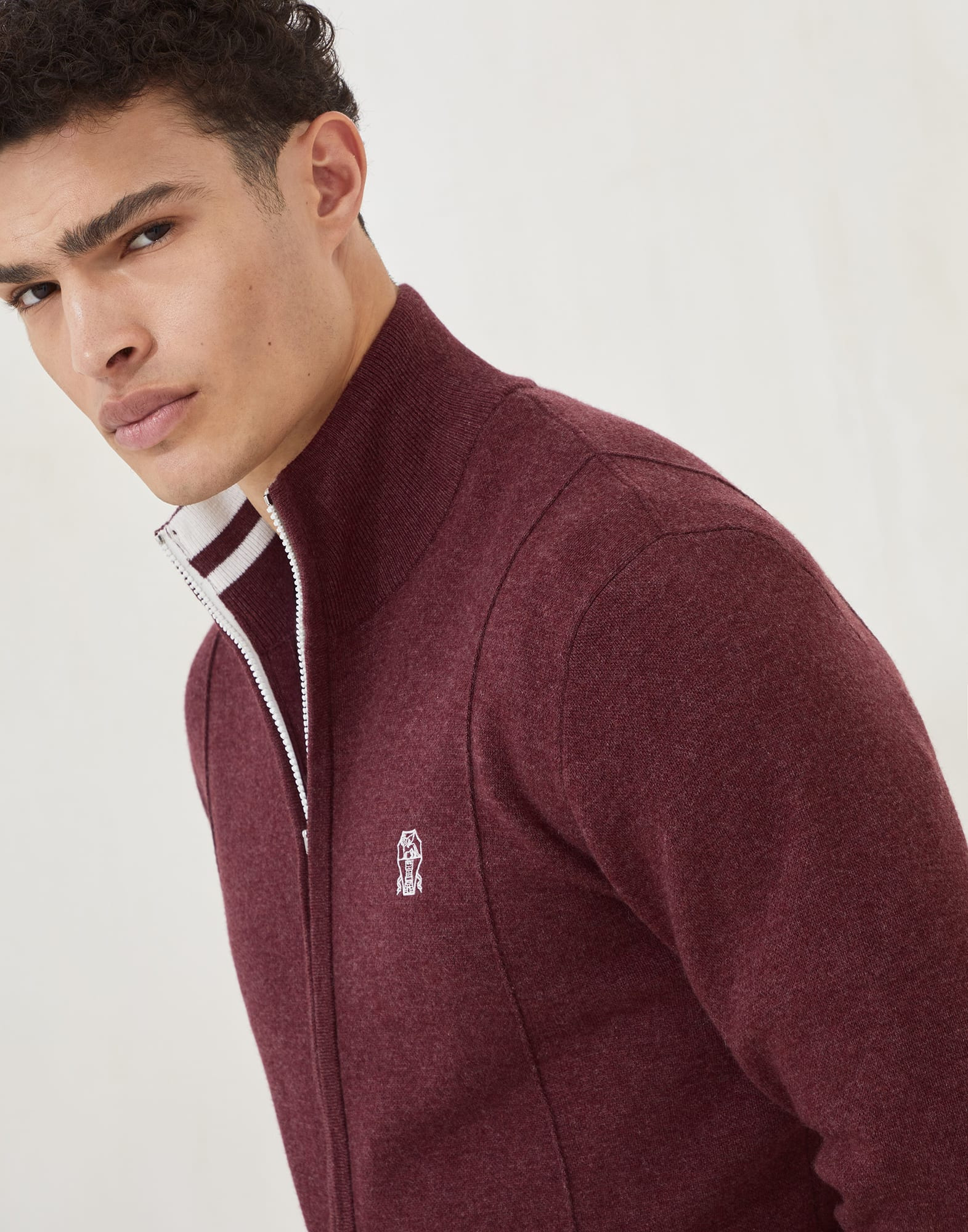 Cashmere double knit cardigan with zipper and logo - 3