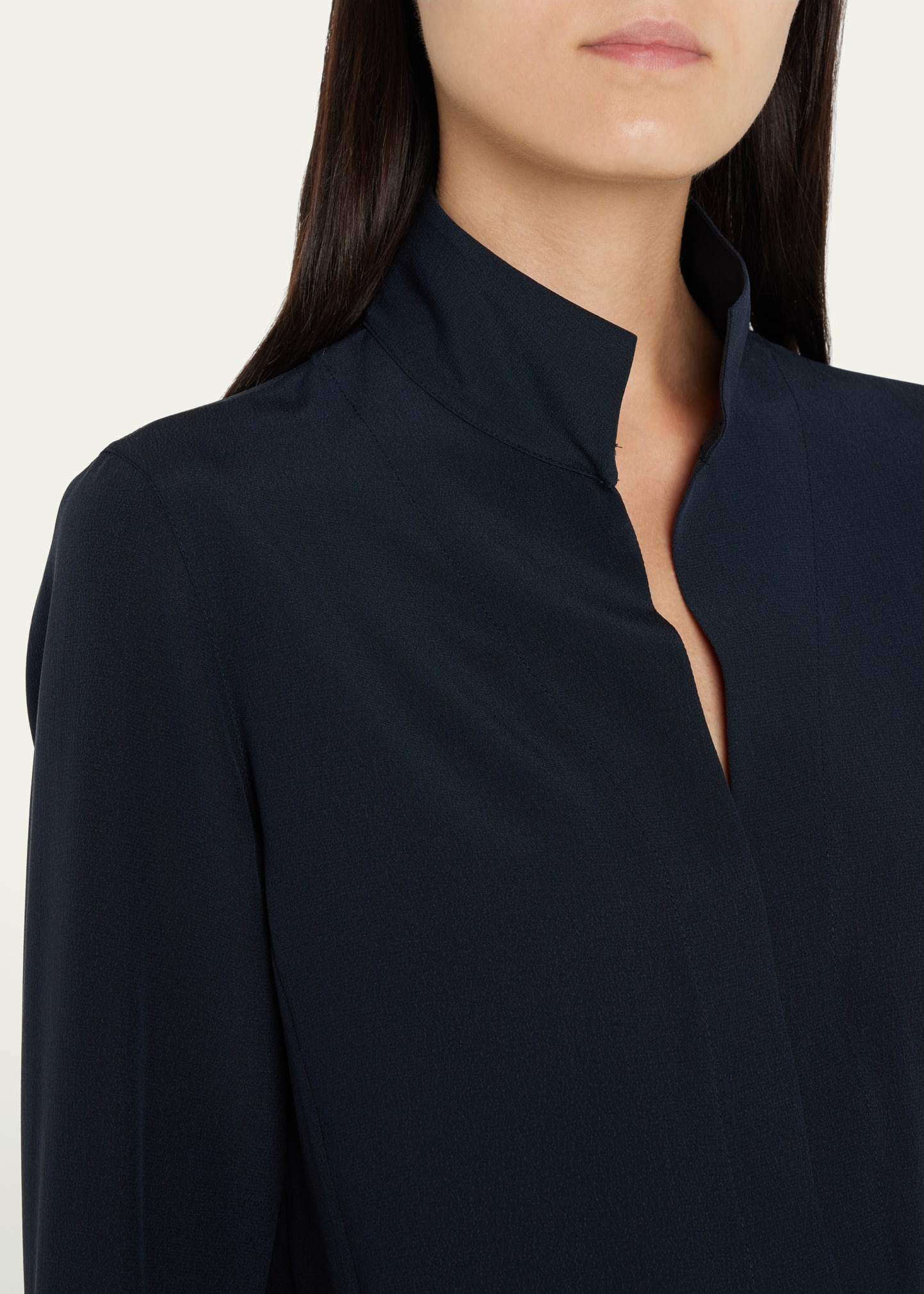 Split-Neck Silk Button-Front Blouse - 5