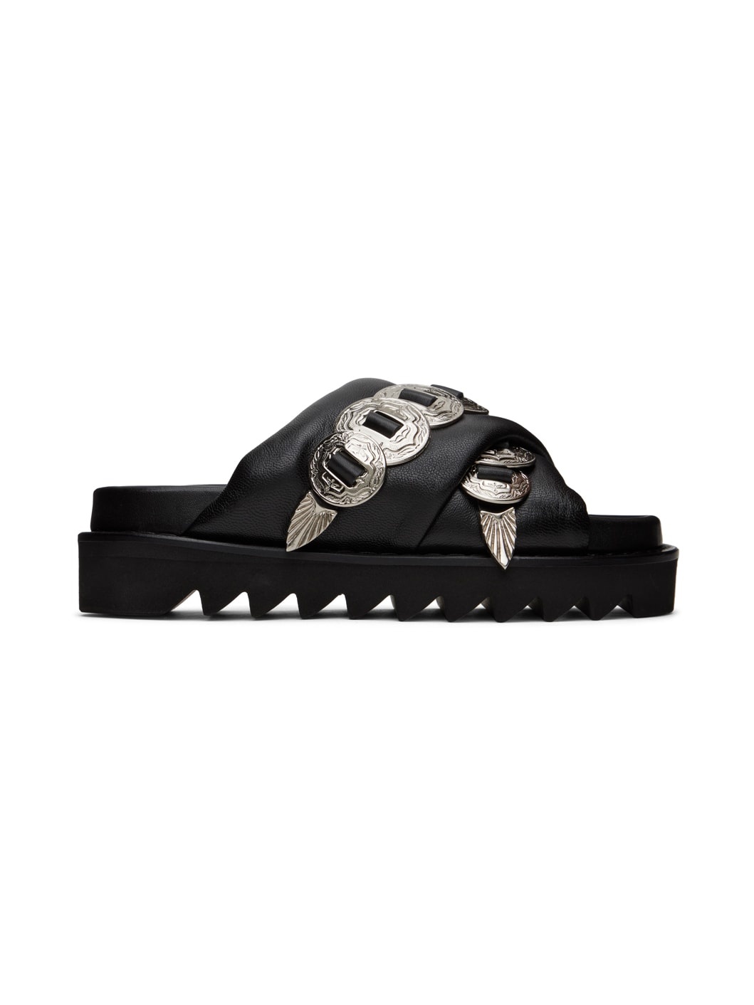 SSENSE Exclusive Black Cross Strap Flat Sandals - 1