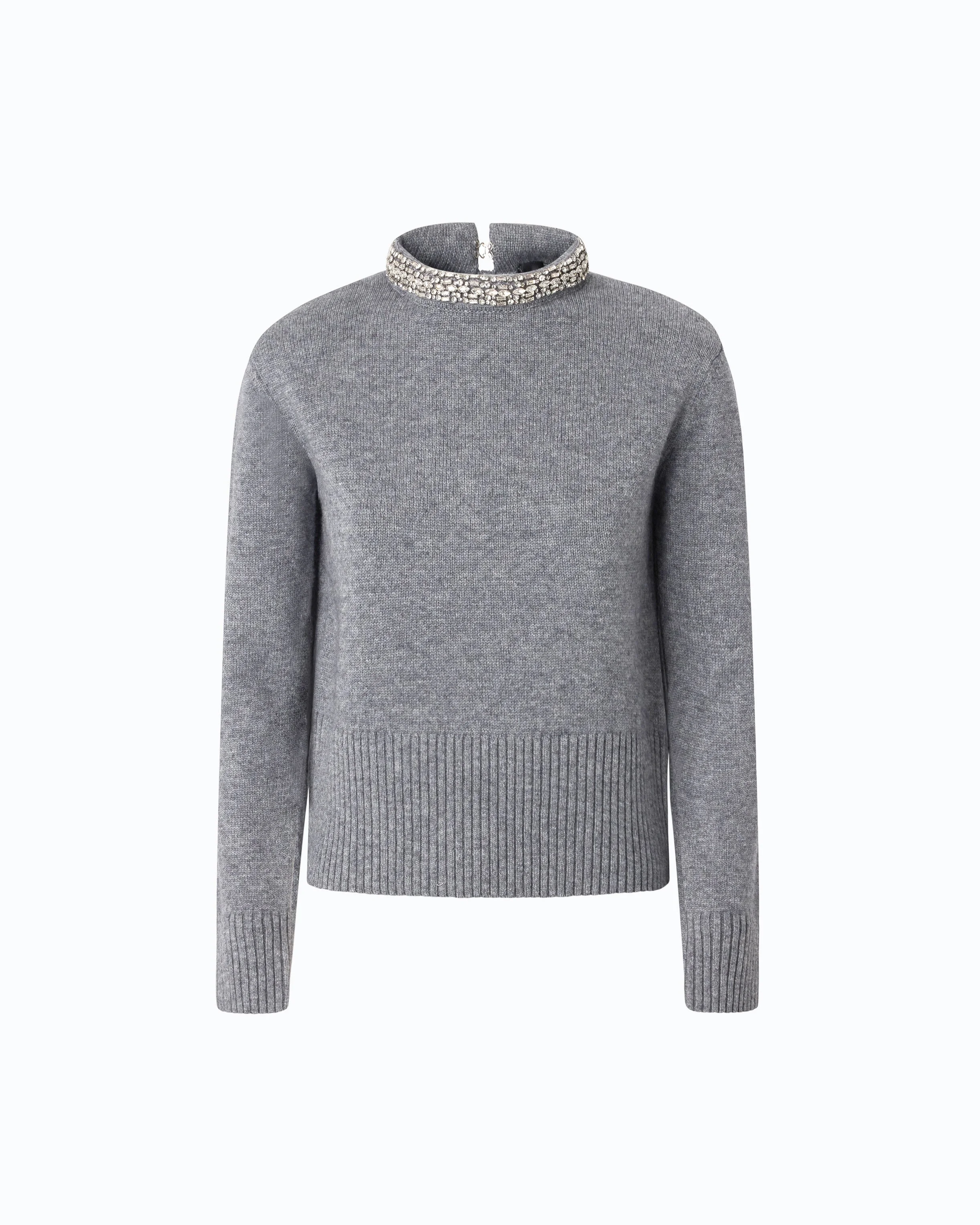 WOOL-BLEND SWEATER WITH JEWEL COLLAR - 1