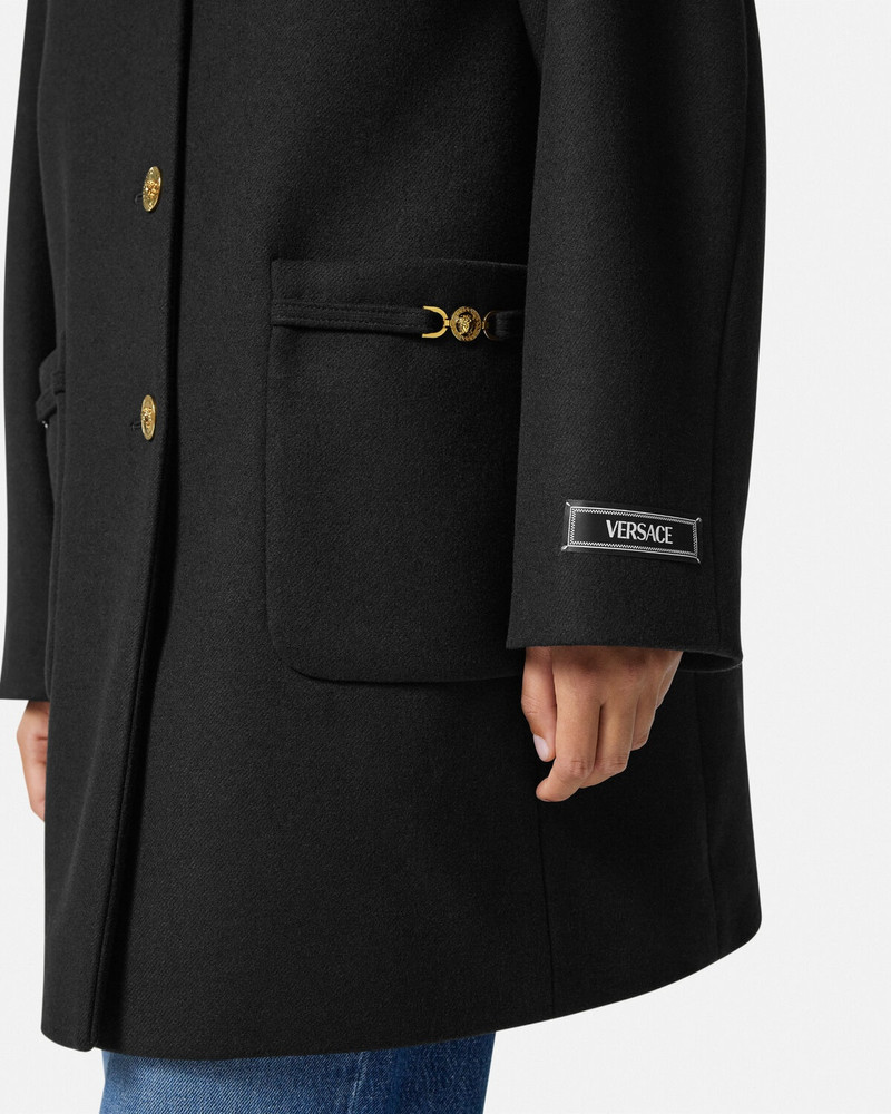 Collarless Felted-Wool Long Caban Coat 3