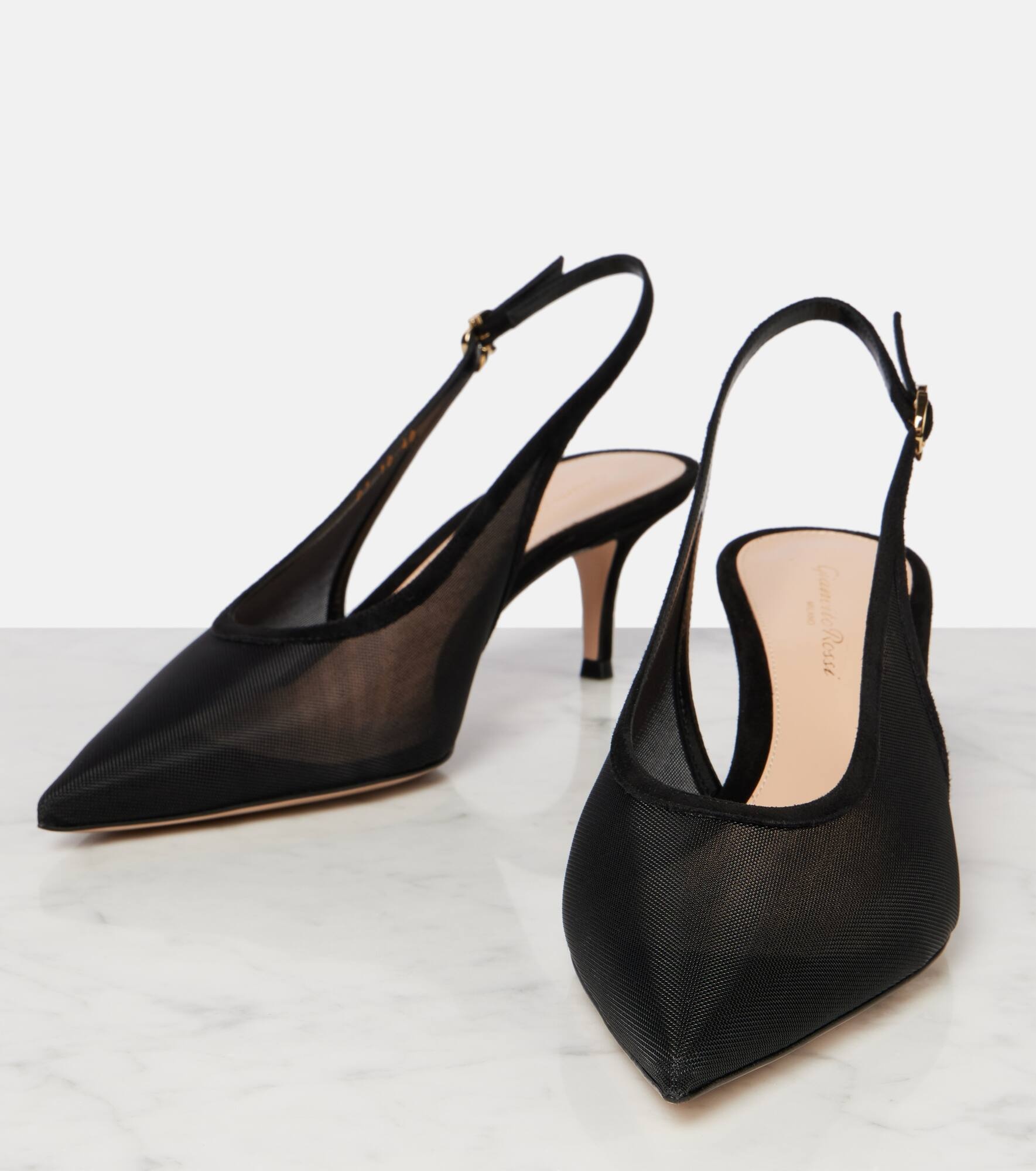 55 leather-trimmed organza slingback pumps - 5