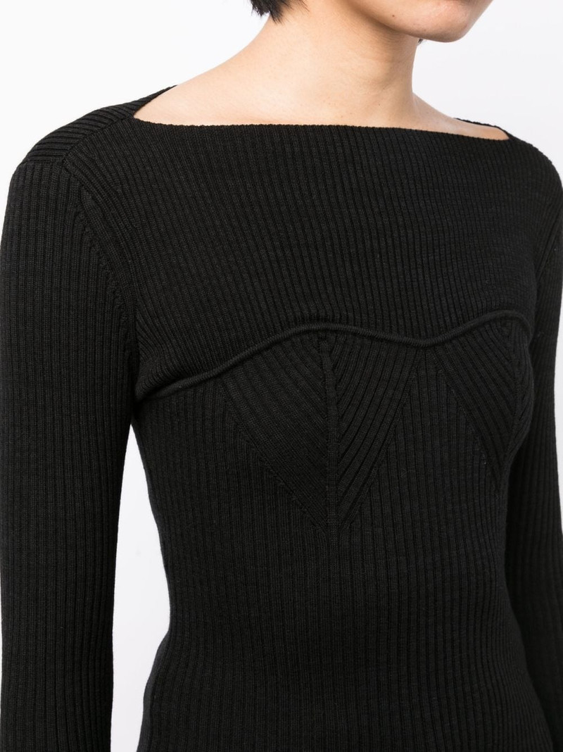 Zilyae slash-neck ribbed top 5
