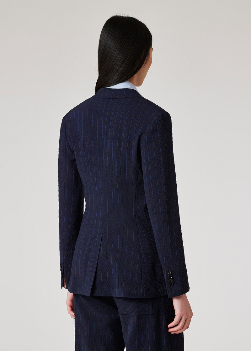 여성 모직 블렌드 해군 Seersucker Pinstripe 블레이저 9