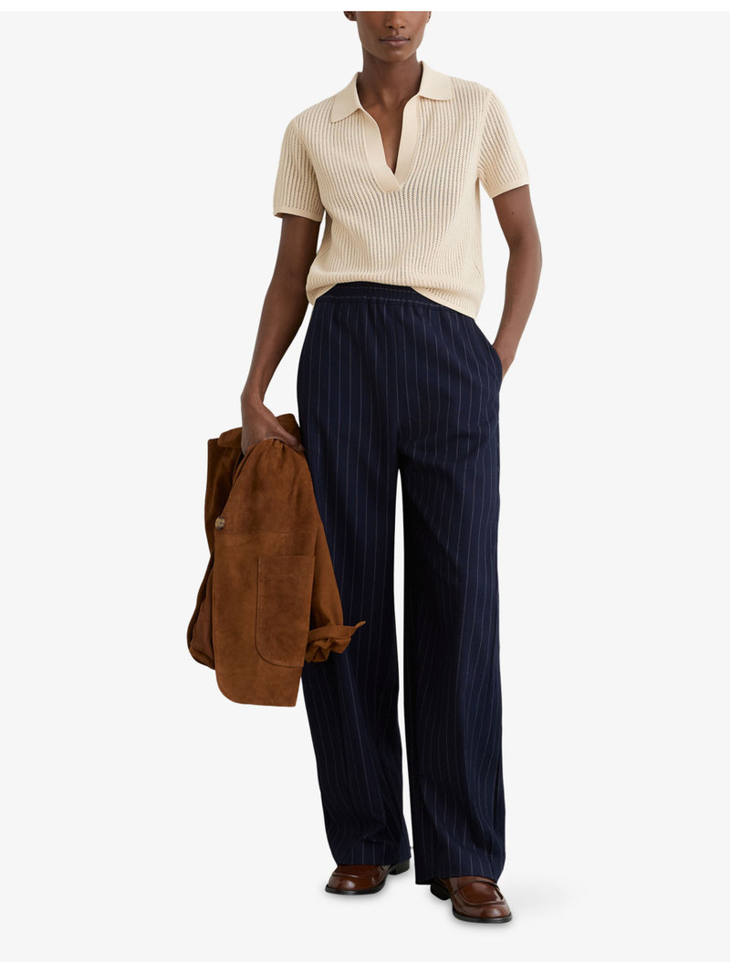 REISS Pippa Open-Stitch Woven Polo Shirt outlook