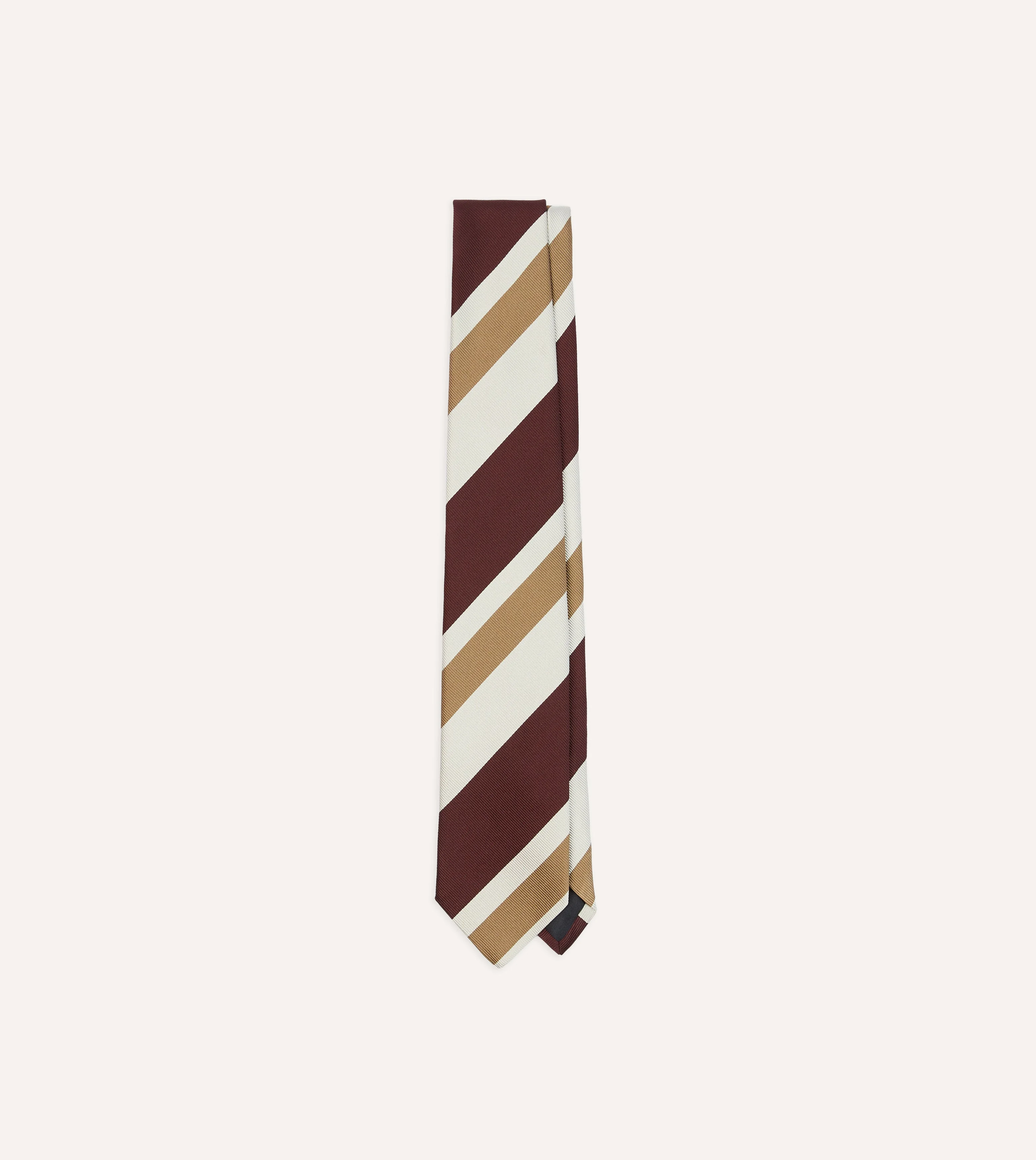 Red and Cream Broad Stripe Silk Tipped Tie - 1