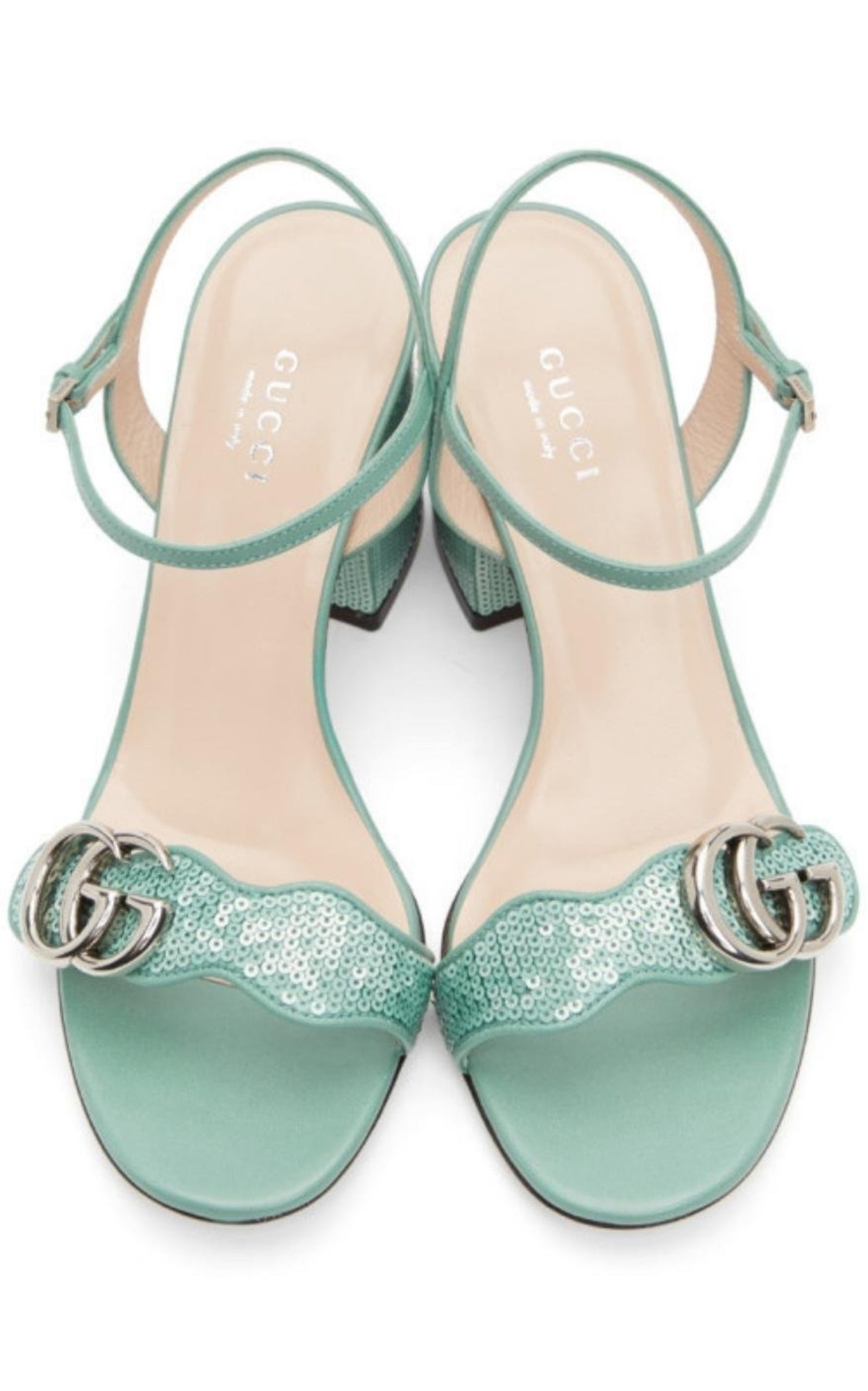 Green Sequin GG Marmont Mid Heeled Sandals - 2
