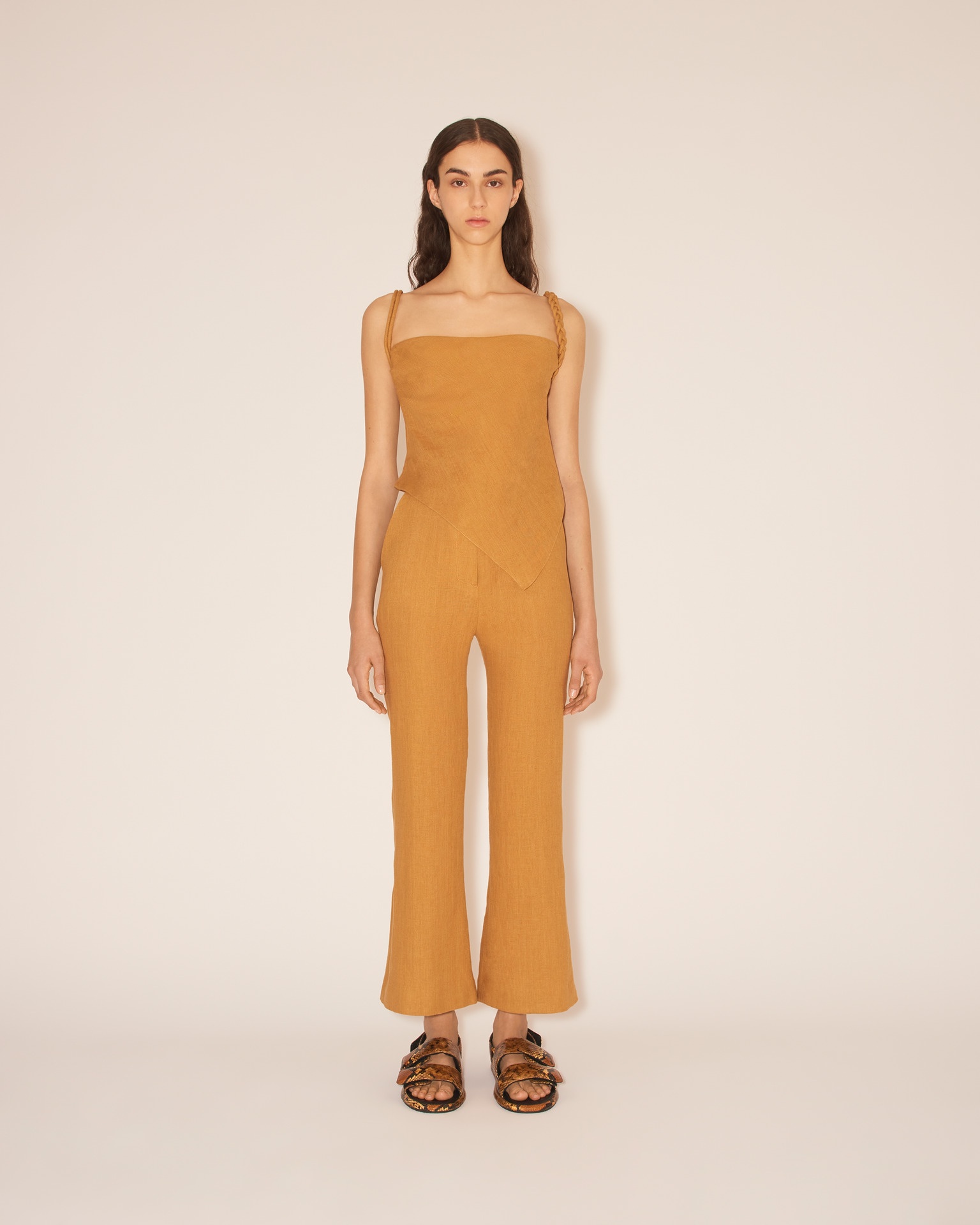 BEATA - Slim leg cropped kick flare trouser - Camel - 1
