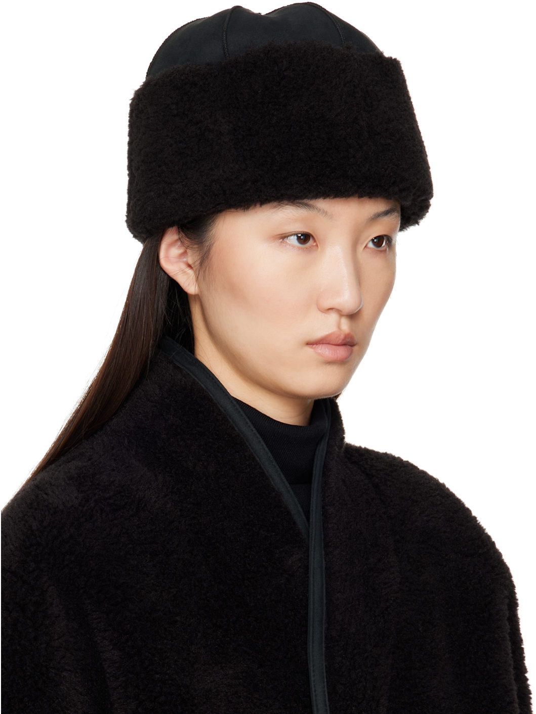 Black Faux-Shearling Hat - 2
