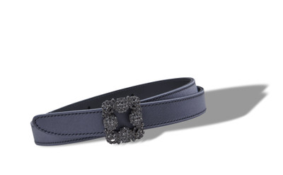 Manolo Blahnik Blue-Grey Satin Crystal Buckled Belt outlook