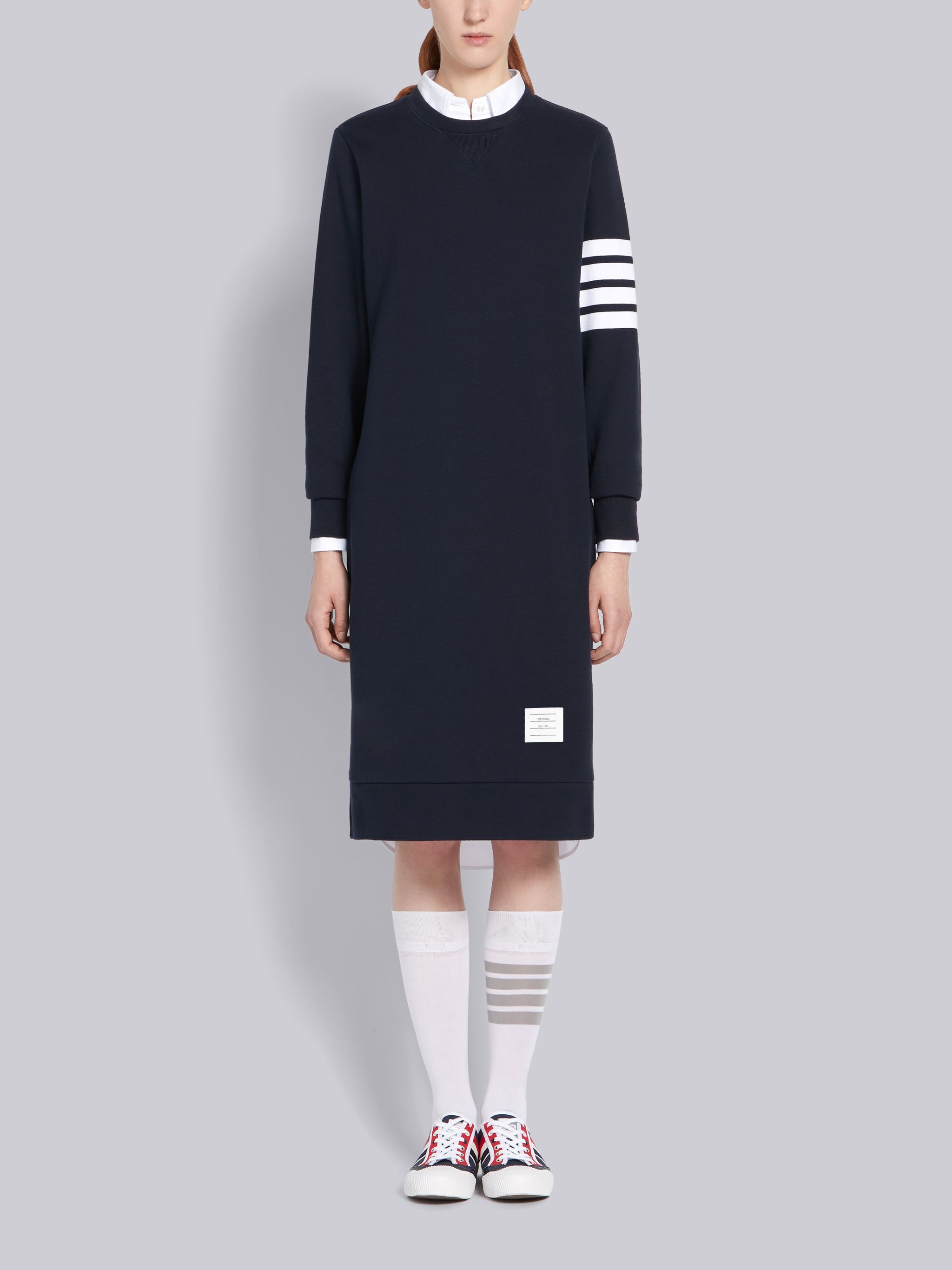 Navy Classic Loop Back 4-Bar Sweater Dress - 1