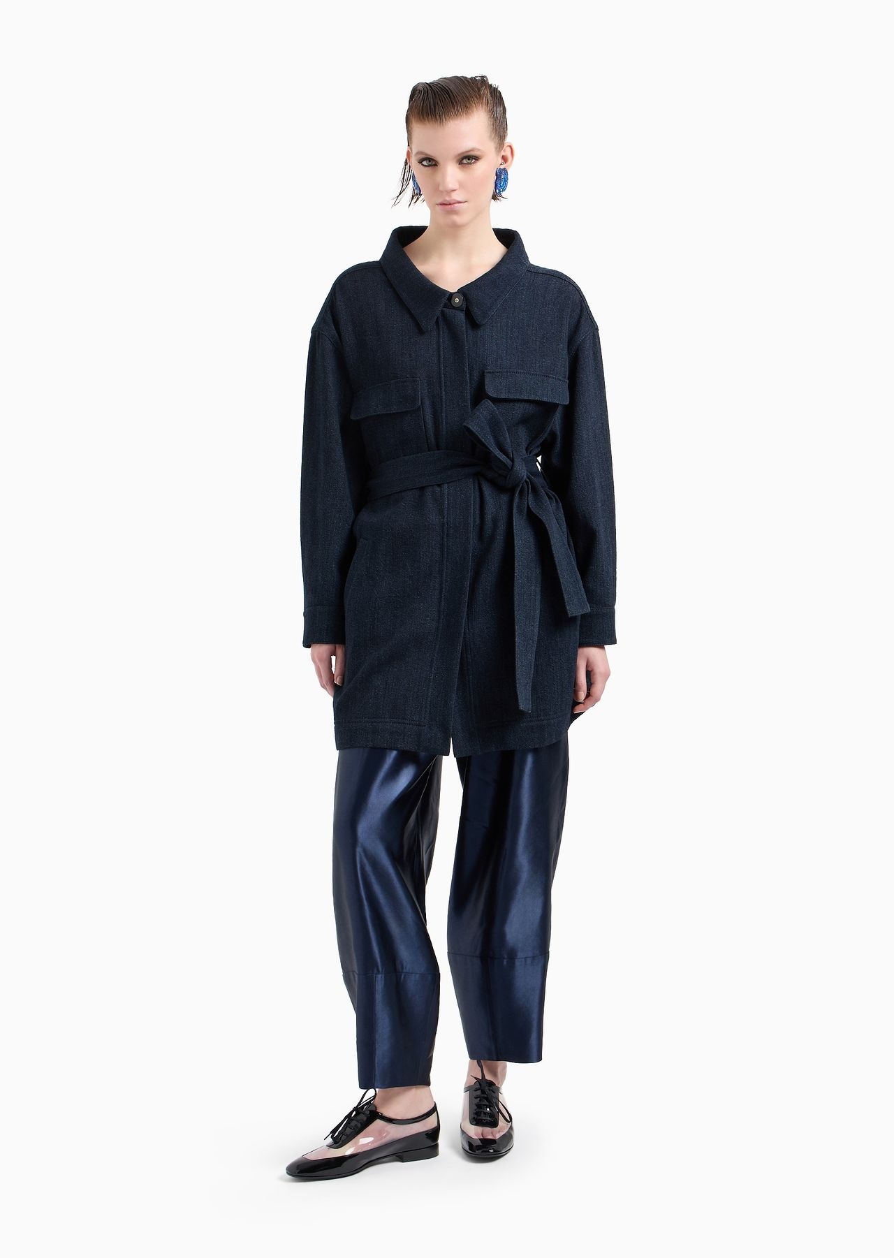 Denim Collection pea coat in cotton and wool denim - 2